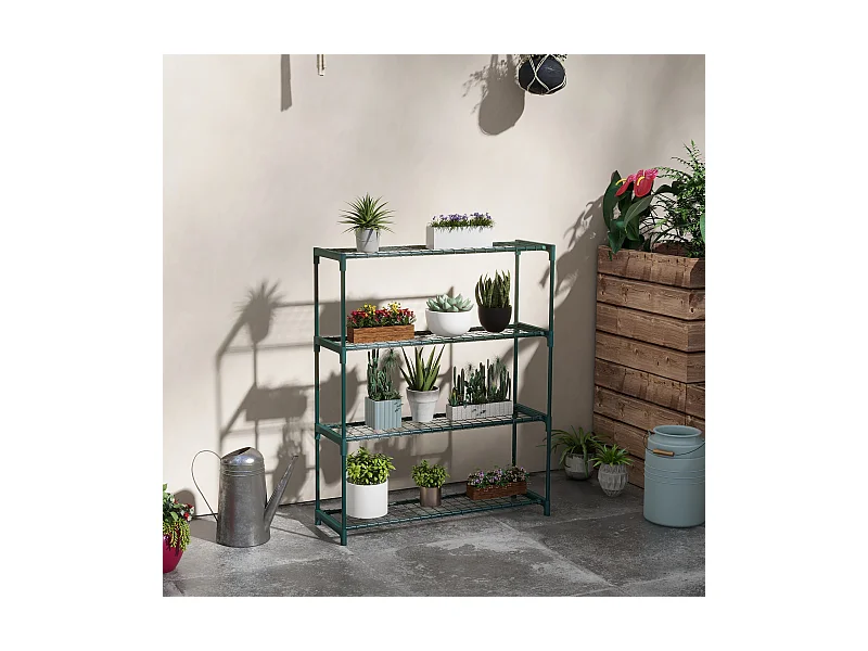 Étagère à fleurs 4 niveaux dim. 89L x 28l x 107H cm acier vert