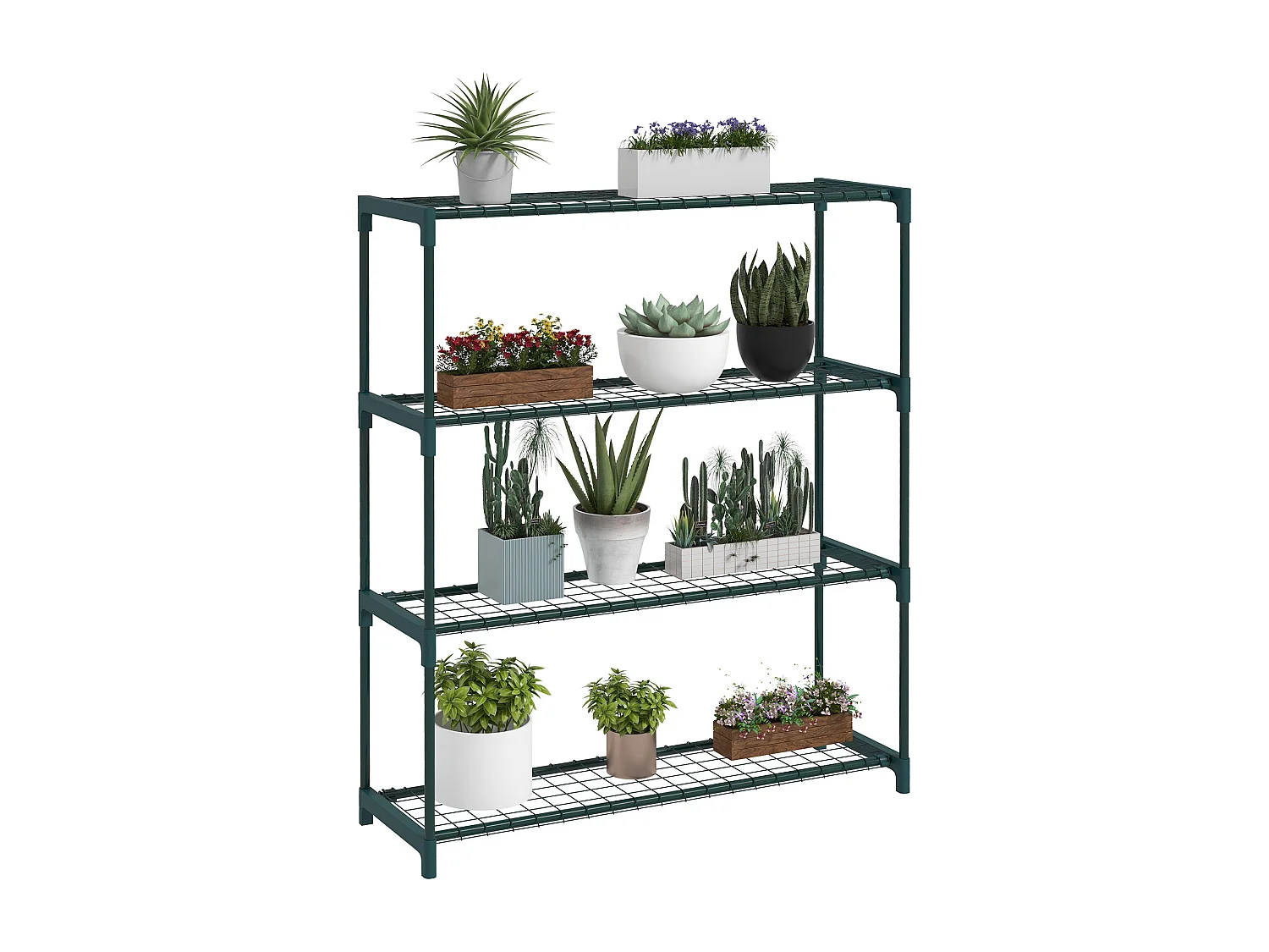 Étagère à fleurs 4 niveaux dim. 89L x 28l x 107H cm acier vert