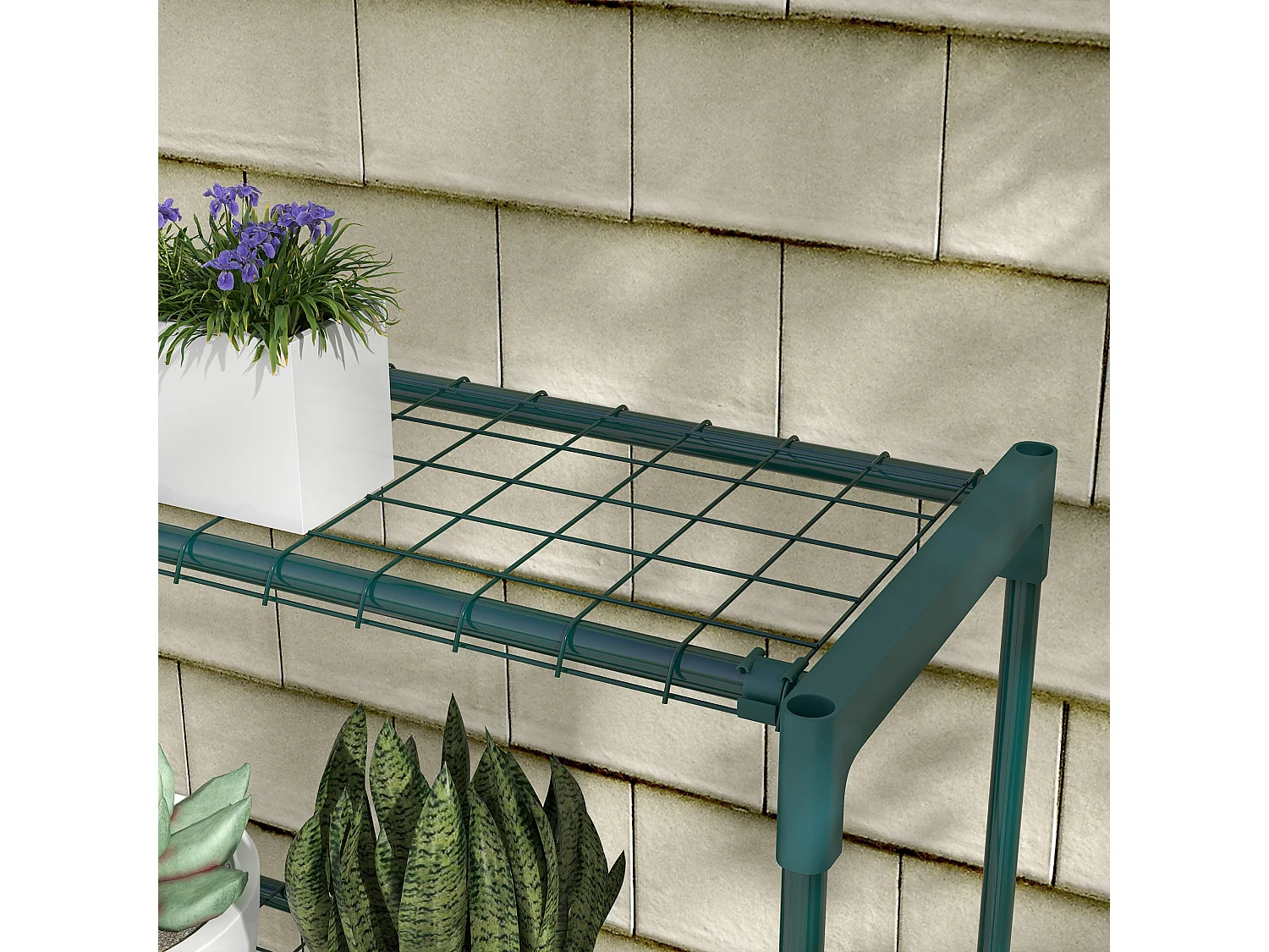 Étagère à fleurs 4 niveaux dim. 89L x 28l x 107H cm acier vert