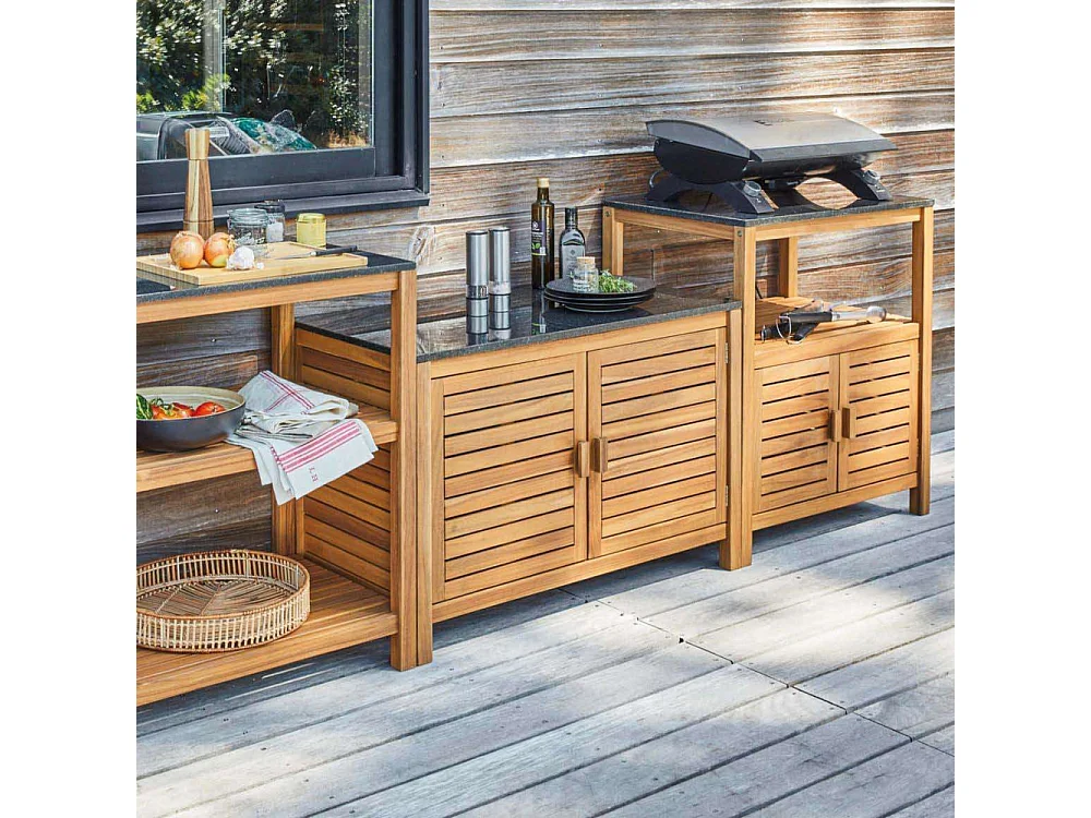 Etagère de rangement cuisine extérieure en acacia Fidji