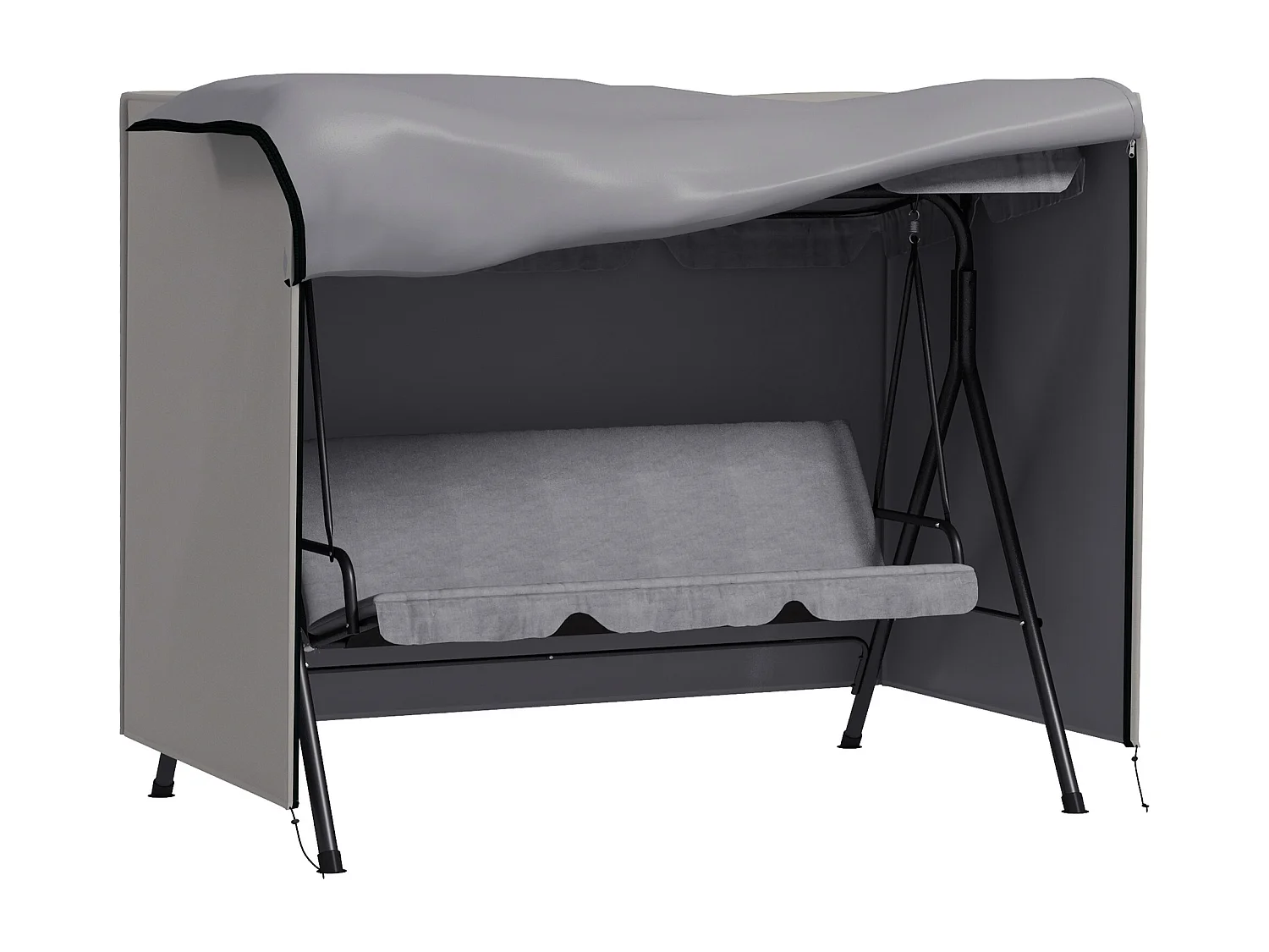 Housse de protection balancelle de jardin 3 places bâche étanche dim. 2,05L x 1,24l x 1,64H m polyester PVC haute densité gris