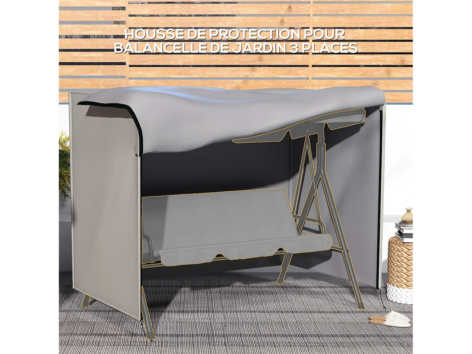 Housse de protection balancelle de jardin 3 places bâche étanche dim. 2,05L x 1,24l x 1,64H m polyester PVC haute densité gris