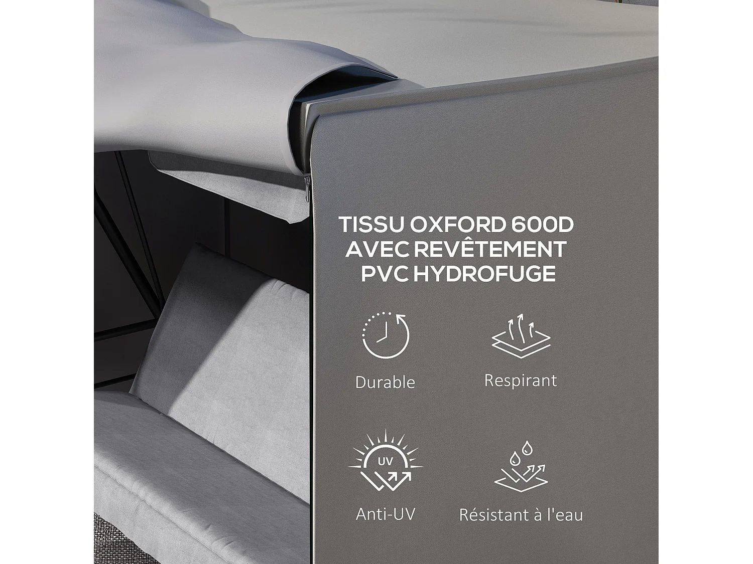 Housse de protection balancelle de jardin 3 places bâche étanche dim. 2,05L x 1,24l x 1,64H m polyester PVC haute densité gris