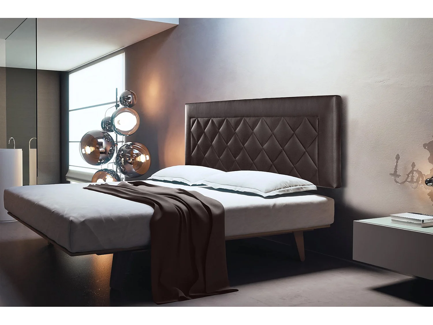 Cabecero de Cama 160 - 160x50x7 DOMUS Tapizado Polipiel Color Chocolate