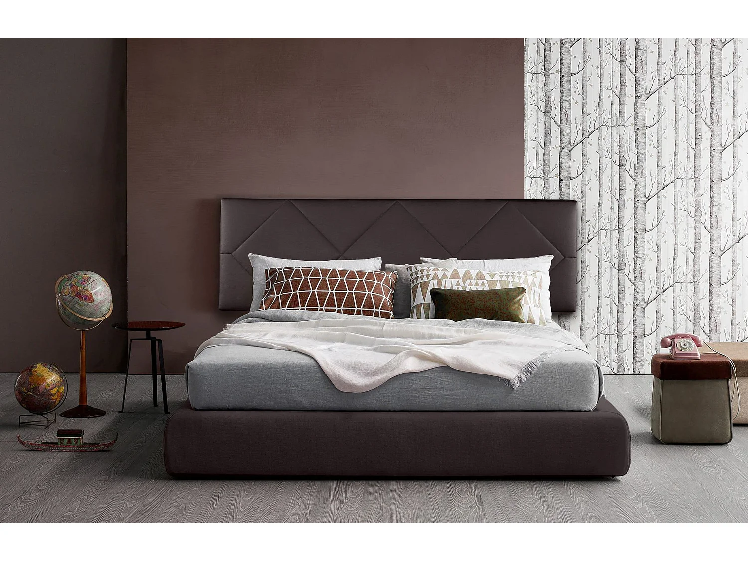 Cabecero de Cama 140 - 145x50x7 SPYGA Tapizado Polipiel Color Chocolate