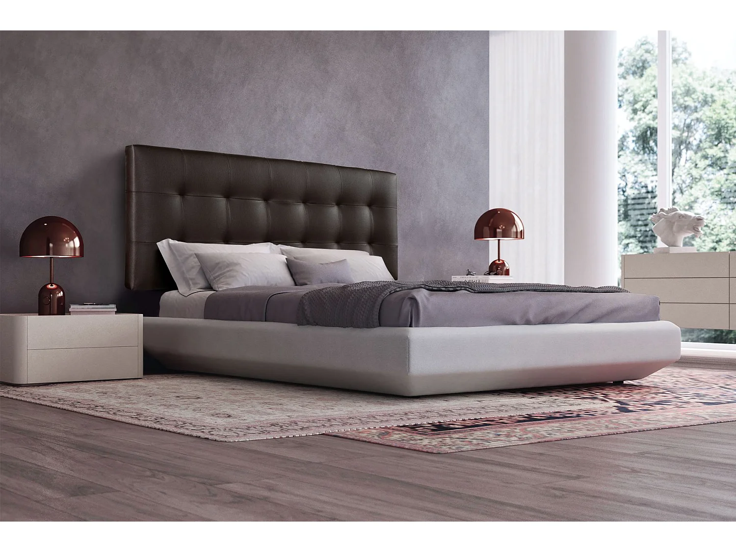 Cabecero de Cama 135 - 145x50x7 VERSALLES Tapizado Polipiel Color Chocolate