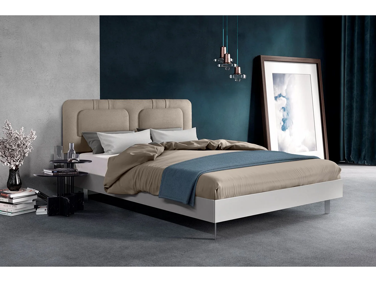 Cabecero de Cama 135 - 145x50x7 BLUME Tapizado Microfibra AquaClean Color Beige