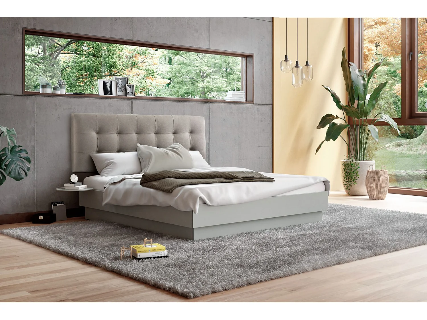 Cabecero de Cama 140 - 145x50x7 VERSALLES Tapizado Microfibra AquaClean Color Gris