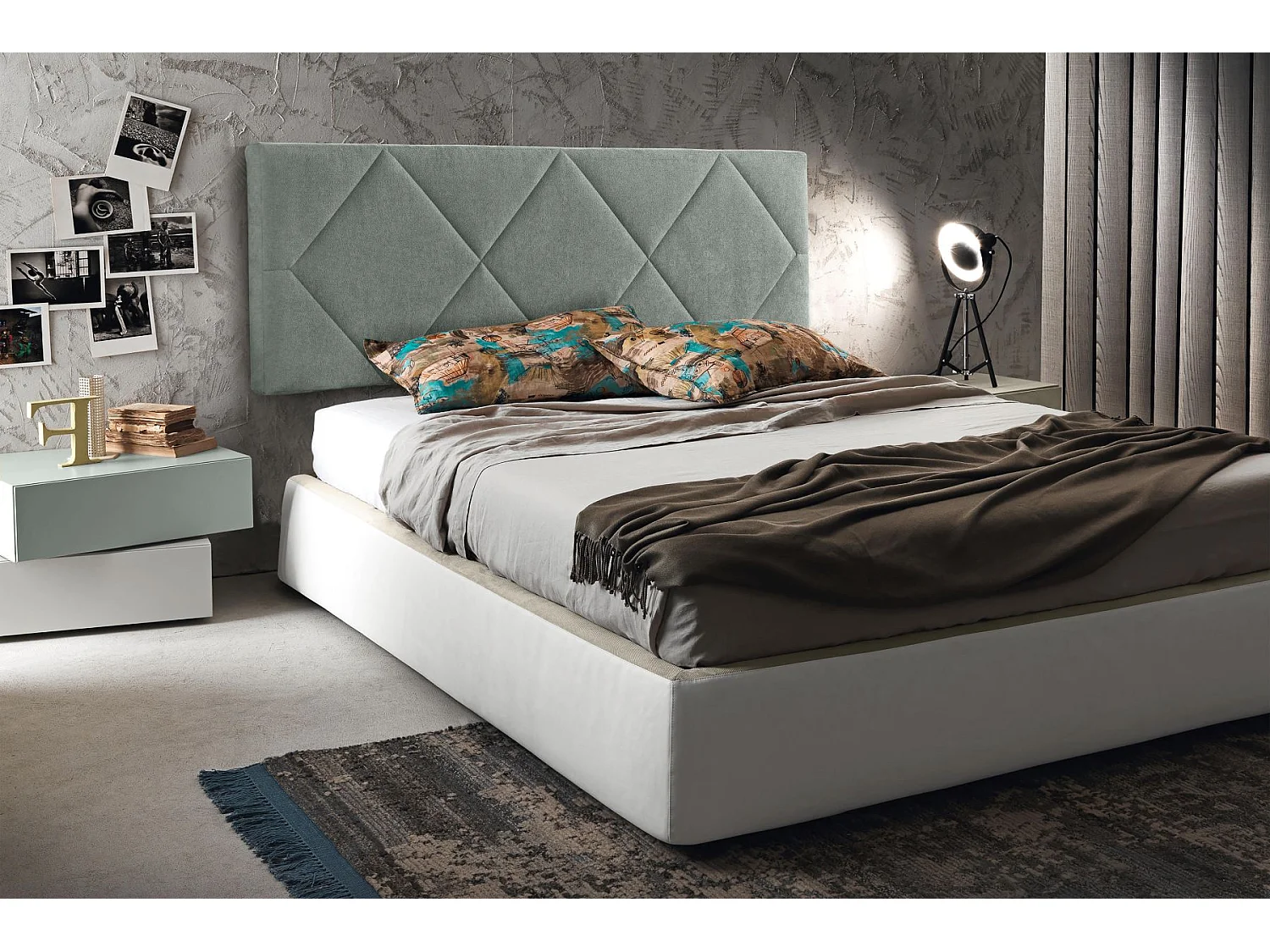 Cabecero de Cama 135 - 145x50x7 SPYGA Tapizado Microfibra AquaClean Color Aguamarina