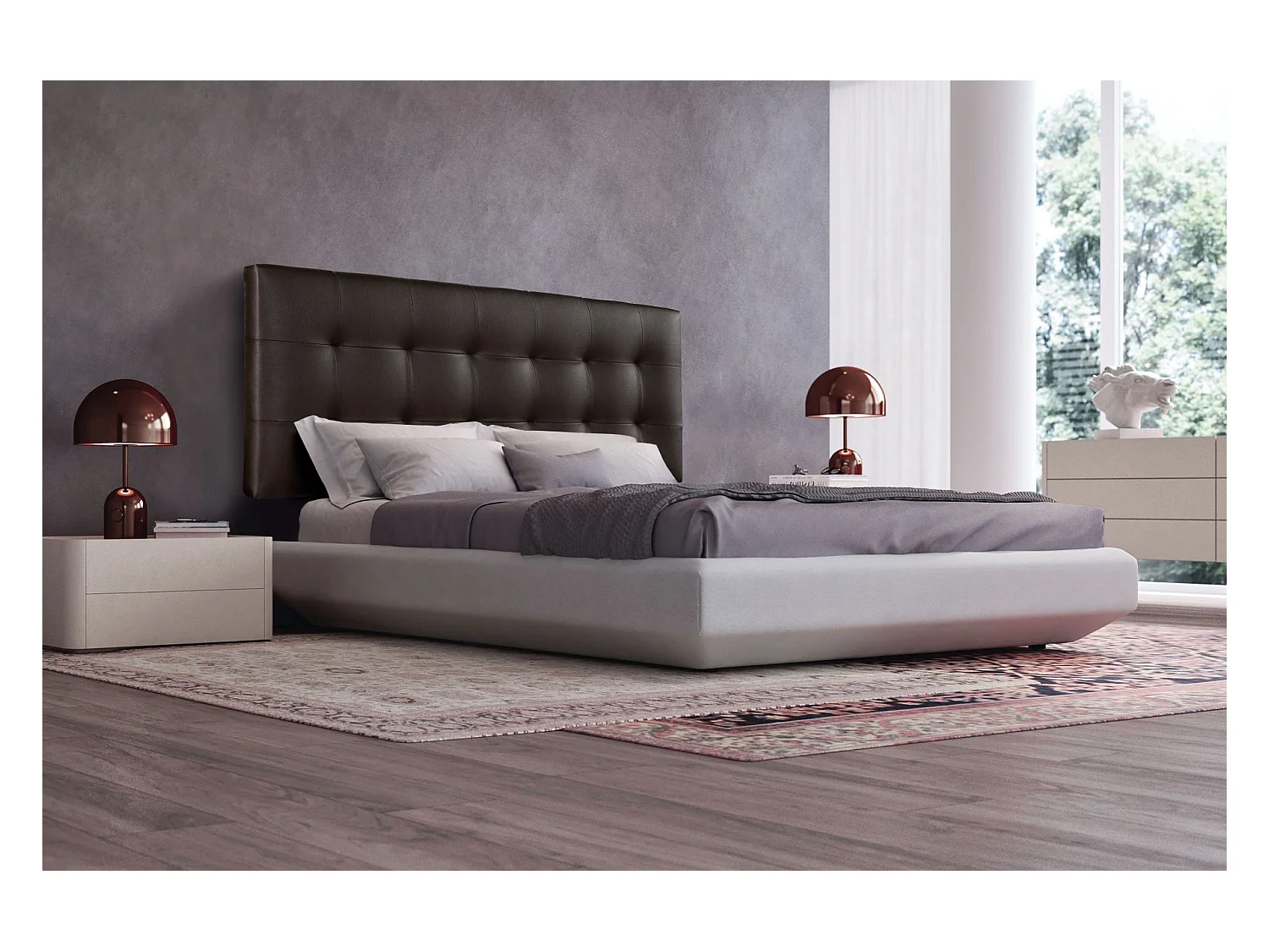 Cabecero de Cama 160 - 160x50x7 VERSALLES Tapizado Polipiel Color Chocolate