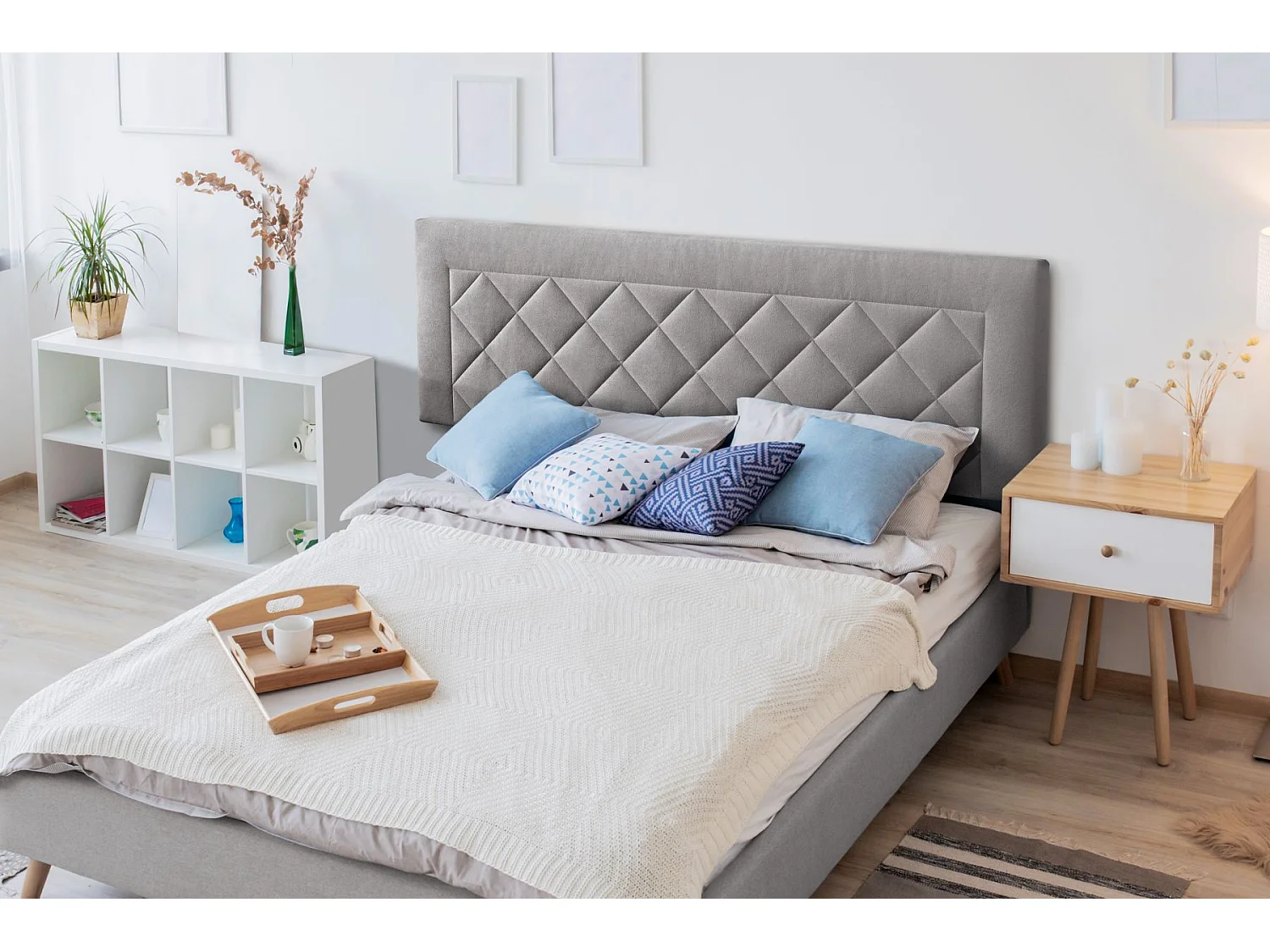 Cabecero de Cama 140 - 145x50x7 DOMUS Tapizado Microfibra AquaClean Color Gris