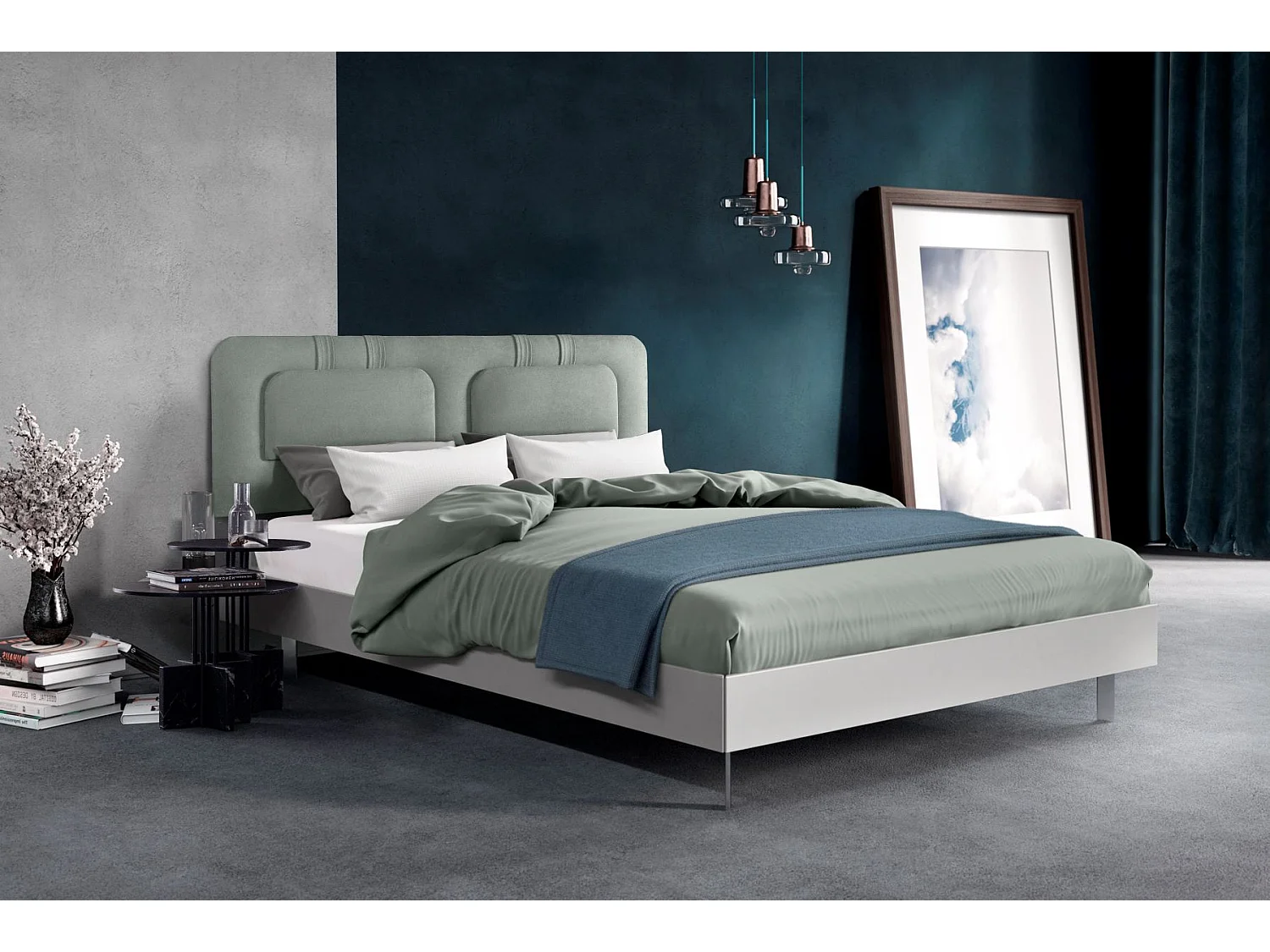 Cabecero de Cama 140 - 145x50x7 BLUME Tapizado Microfibra AquaClean Color Aguamarina