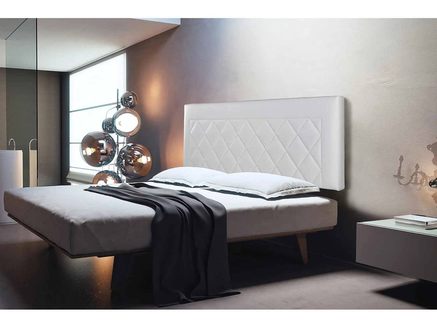 Cabecero de Cama 140 - 145x50x7 DOMUS Tapizado Polipiel Color Blanco