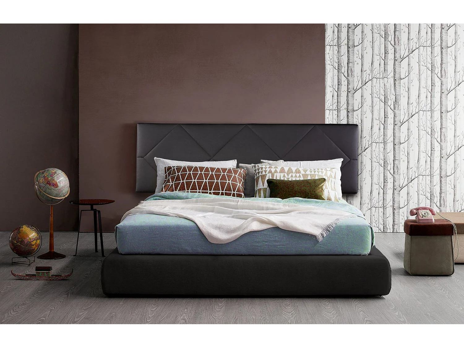 Cabecero de Cama 140 - 145x50x7 SPYGA Tapizado Polipiel Color Negro