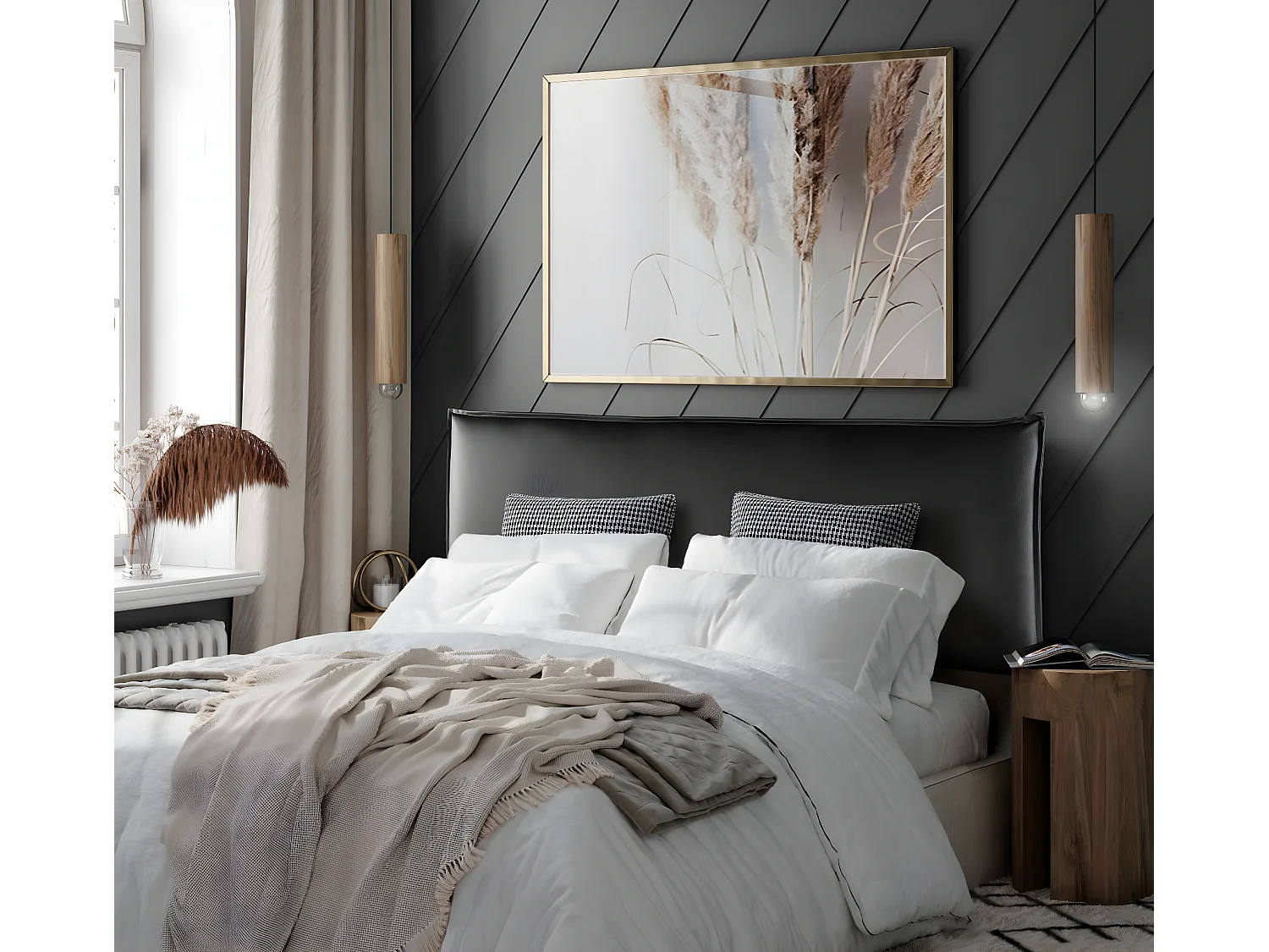 Cabecero de Cama 160 - 160x50x7 AGORA Tapizado Polipiel Color Negro