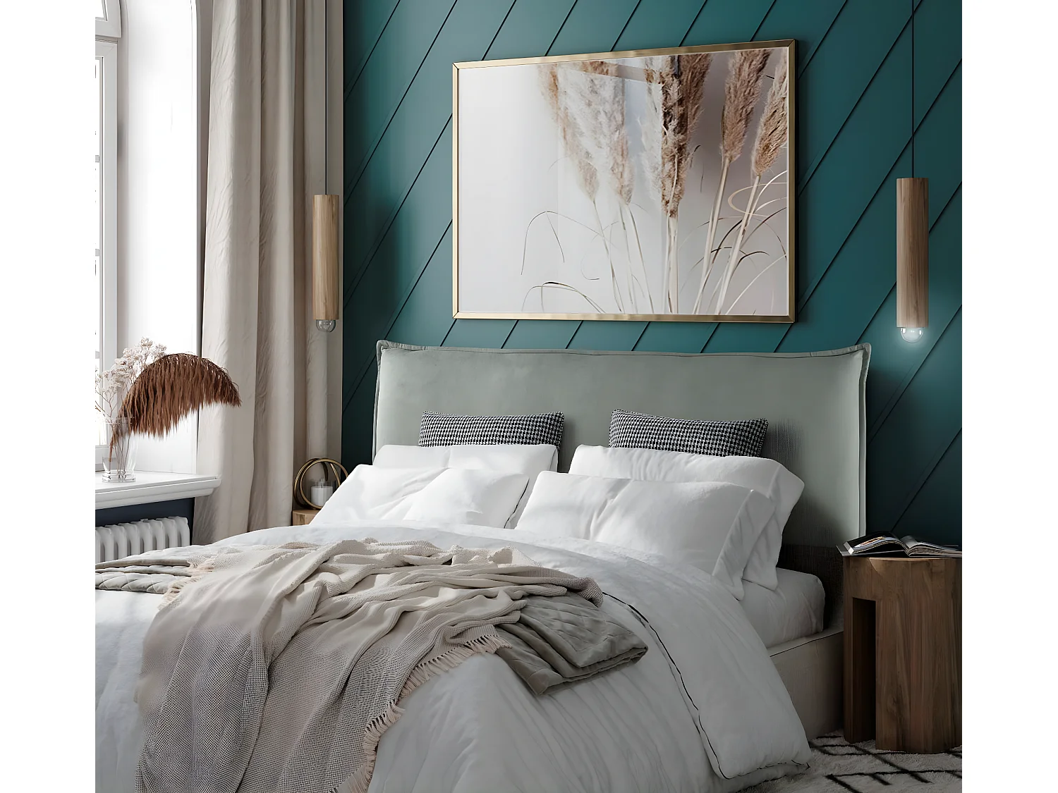 Cabecero de Cama 150 - 160x50x7 AGORA Tapizado Microfibra AquaClean Color Aguamarina