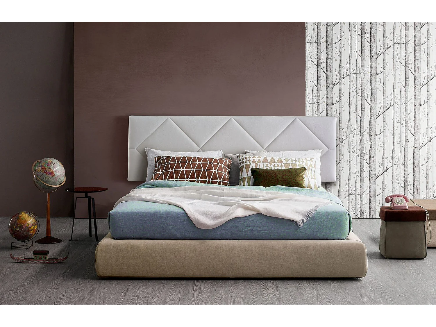 Cabecero de Cama 135 - 145x50x7 SPYGA Tapizado Polipiel Color Blanco