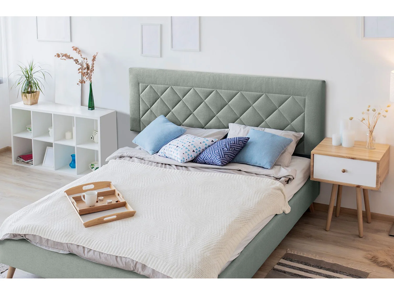 Cabecero de Cama 140 - 145x50x7 DOMUS Tapizado Microfibra AquaClean Color Aguamarina