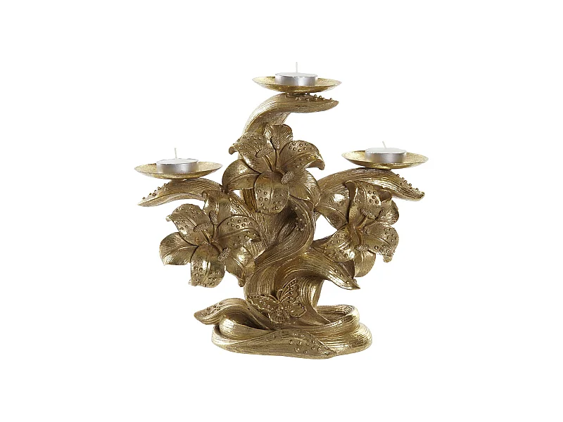 PORTAVELA RESINA 26X12X23 FLOR DORADO