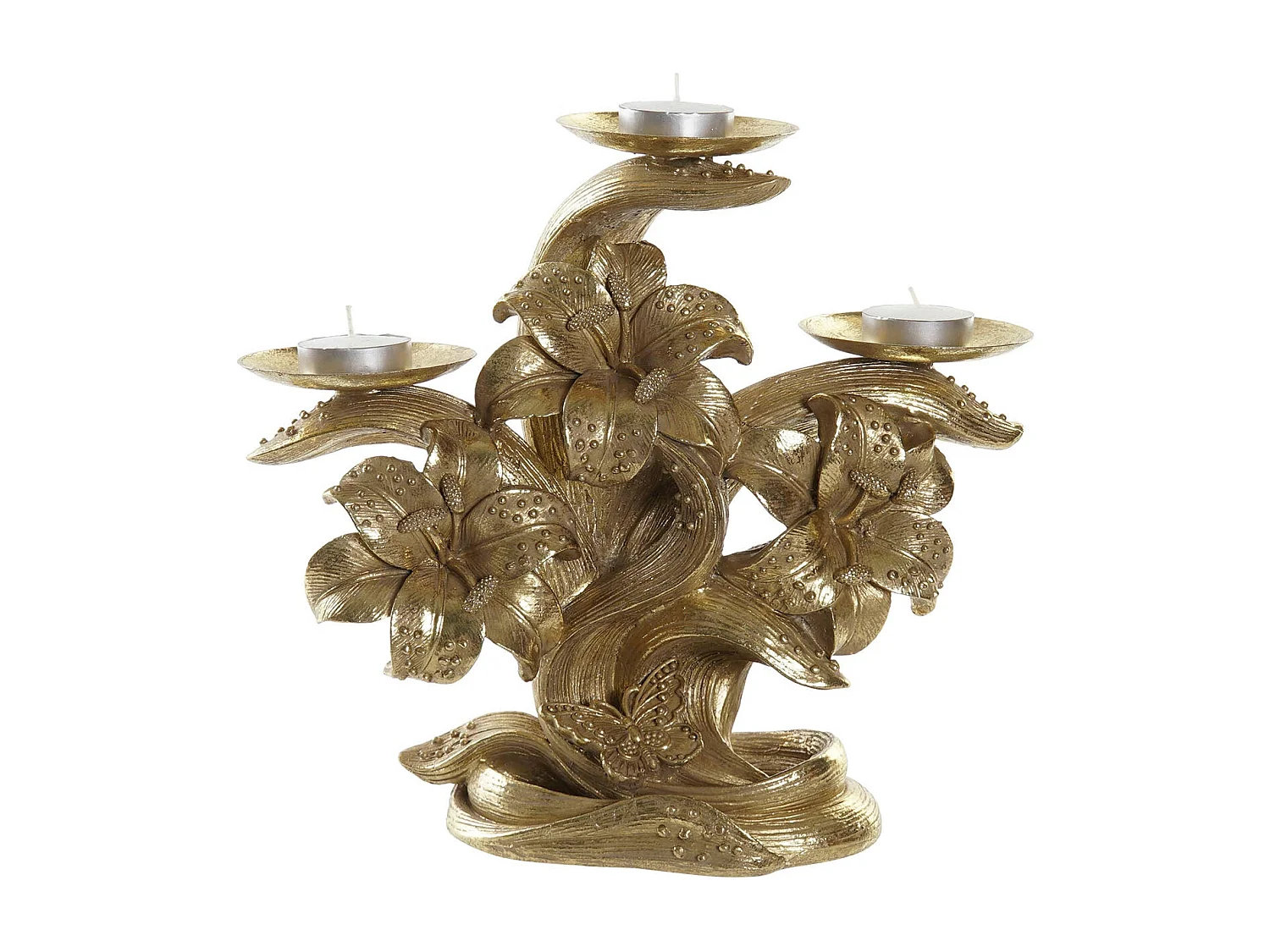 PORTAVELA RESINA 26X12X23 FLOR DORADO