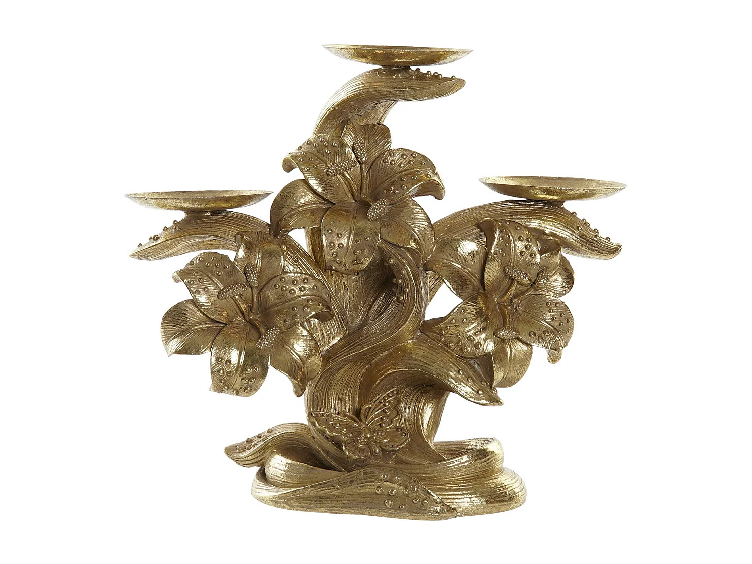 PORTAVELA RESINA 26X12X23 FLOR DORADO