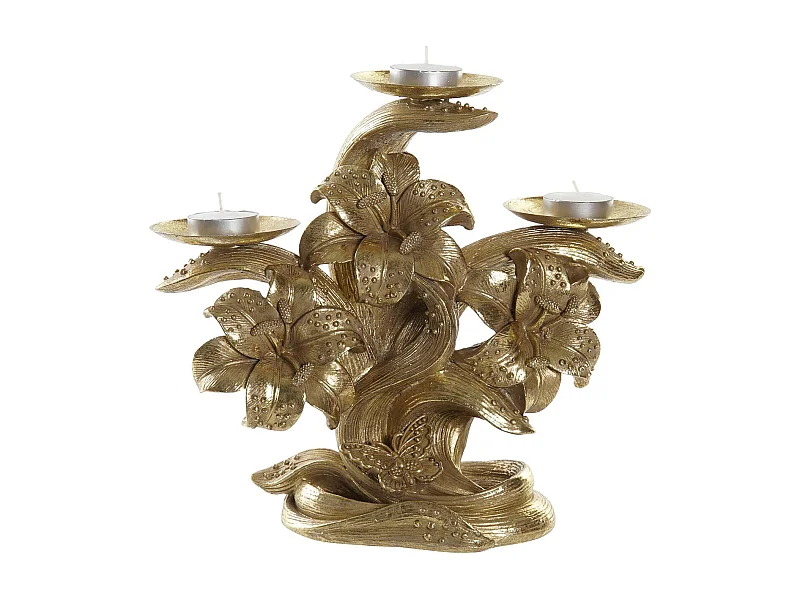 PORTAVELA RESINA 26X12X23 FLOR DORADO