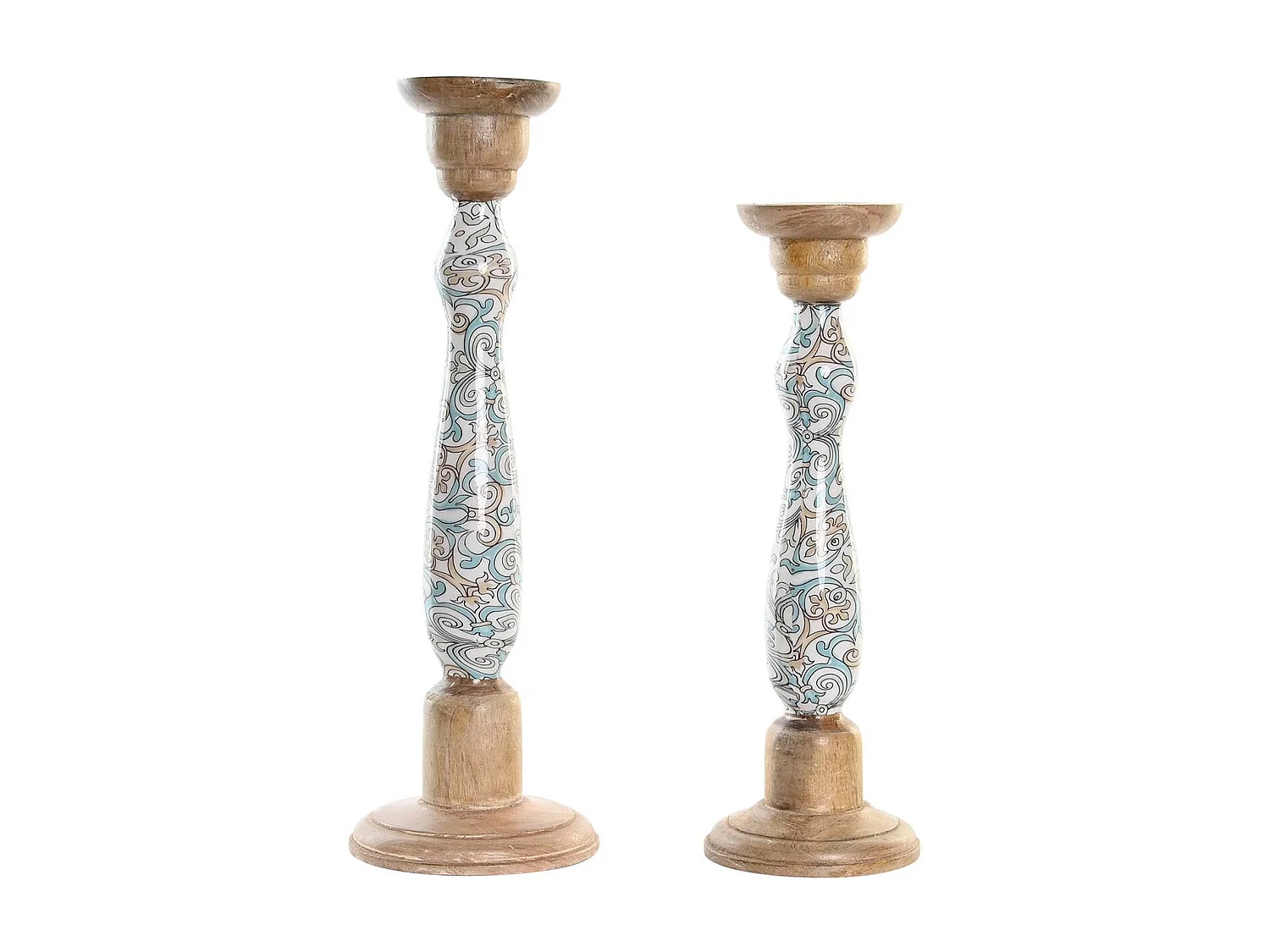 Set de 2 bougeoirs en Manguier et Métal Marron 17x17x52,5 cm - Style Rustique et Moderne