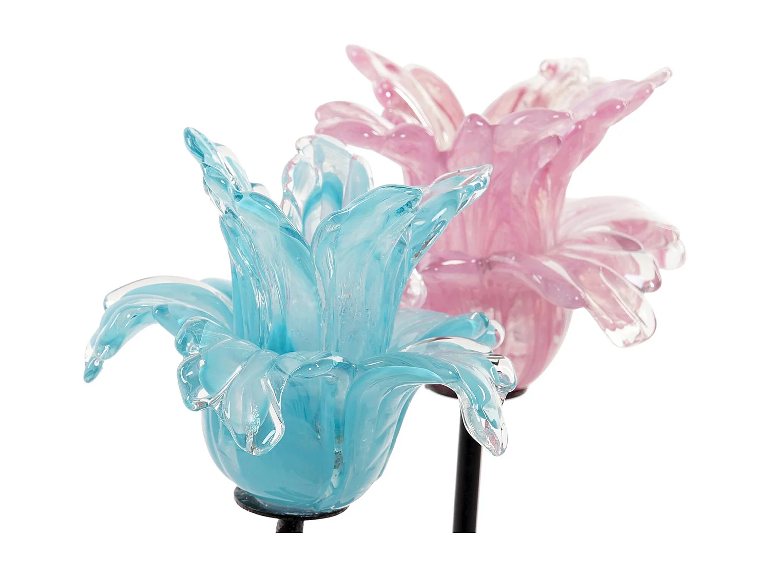 Suporte de vela em cristal e metal 12x12x24 motivo floral 2 peças sortidas