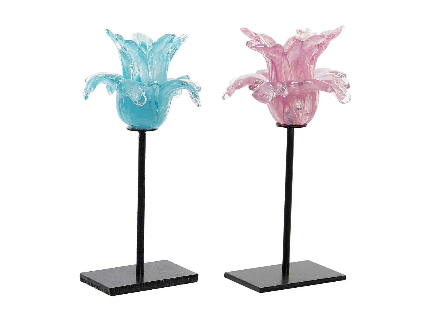 Porte-bougie en cristal et métal 12x12x24 motif fleur 2 pièces assorties