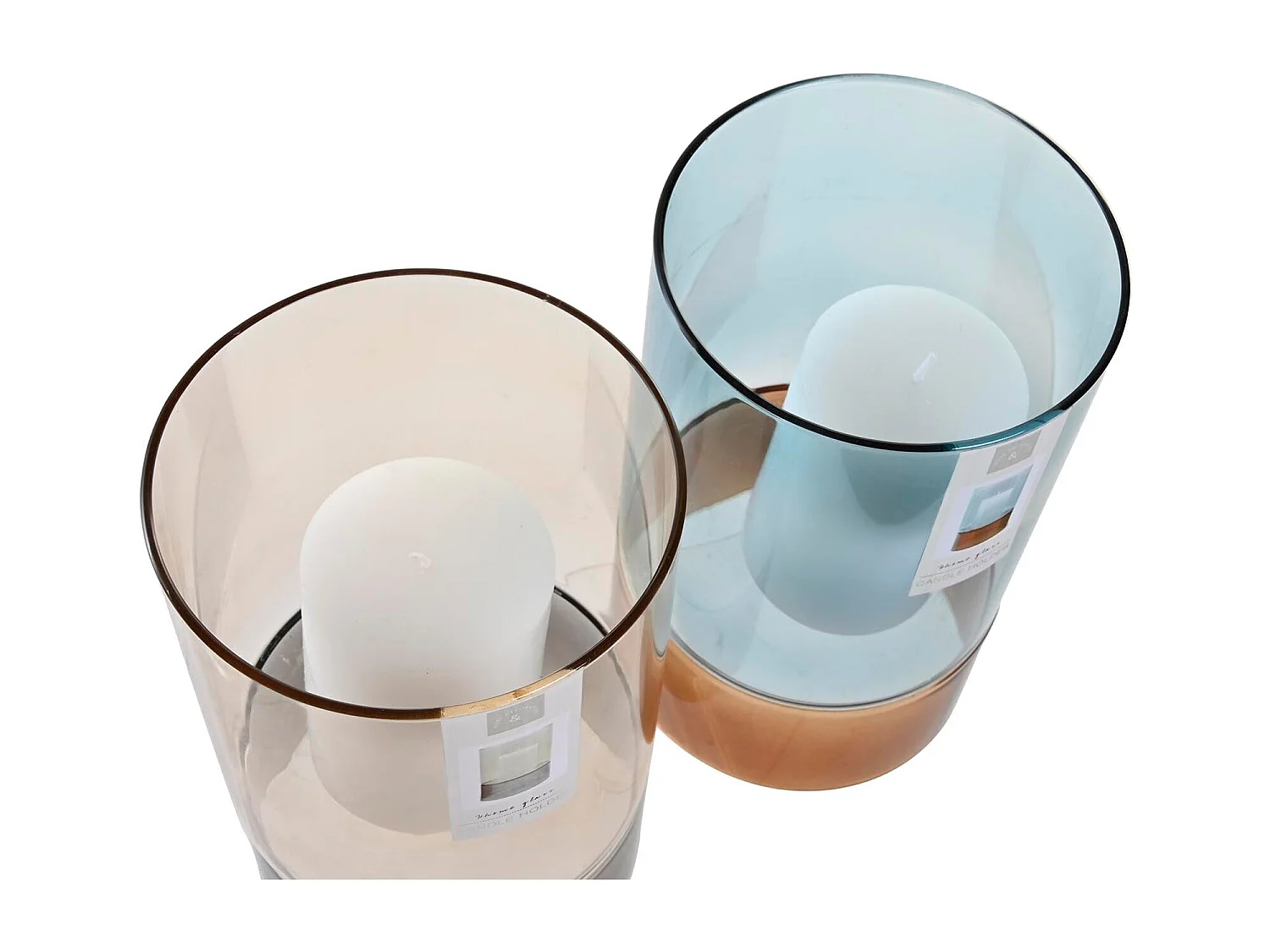 Set aus 2 grauen Kristall-Kerzenhaltern 13x13x21 cm mit Kerzen für elegante Dekoration