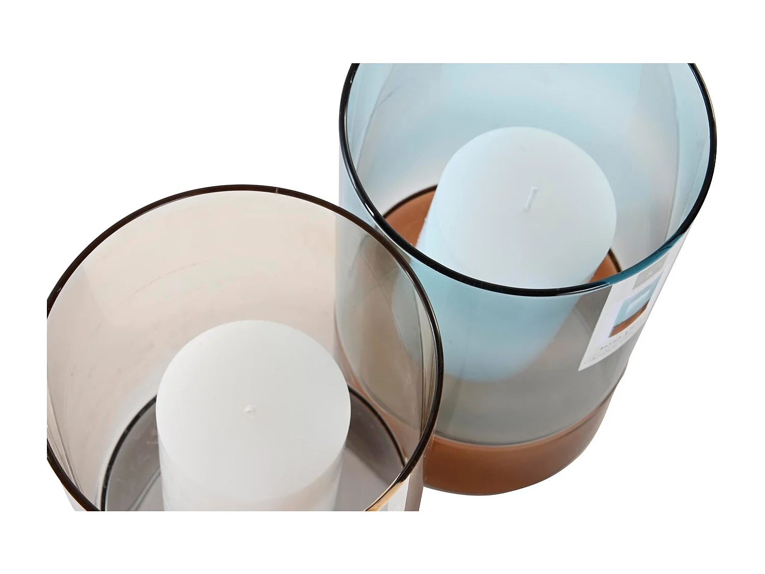 Set de 2 bougeoirs en Cristal Gris 13x13x21 cm avec Bougies pour Décoration Élégante