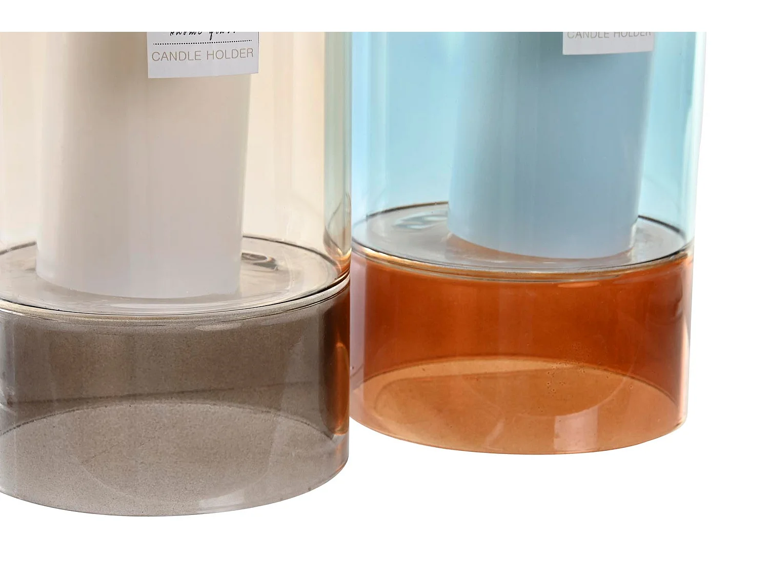 Set de 2 bougeoirs en Cristal Gris 13x13x21 cm avec Bougies pour Décoration Élégante