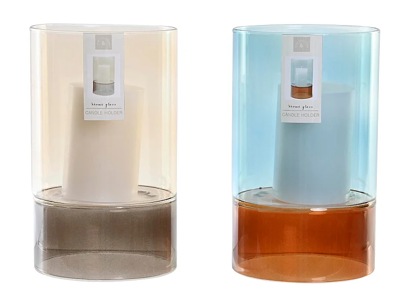 Set de 2 bougeoirs en Cristal Gris 13x13x21 cm avec Bougies pour Décoration Élégante