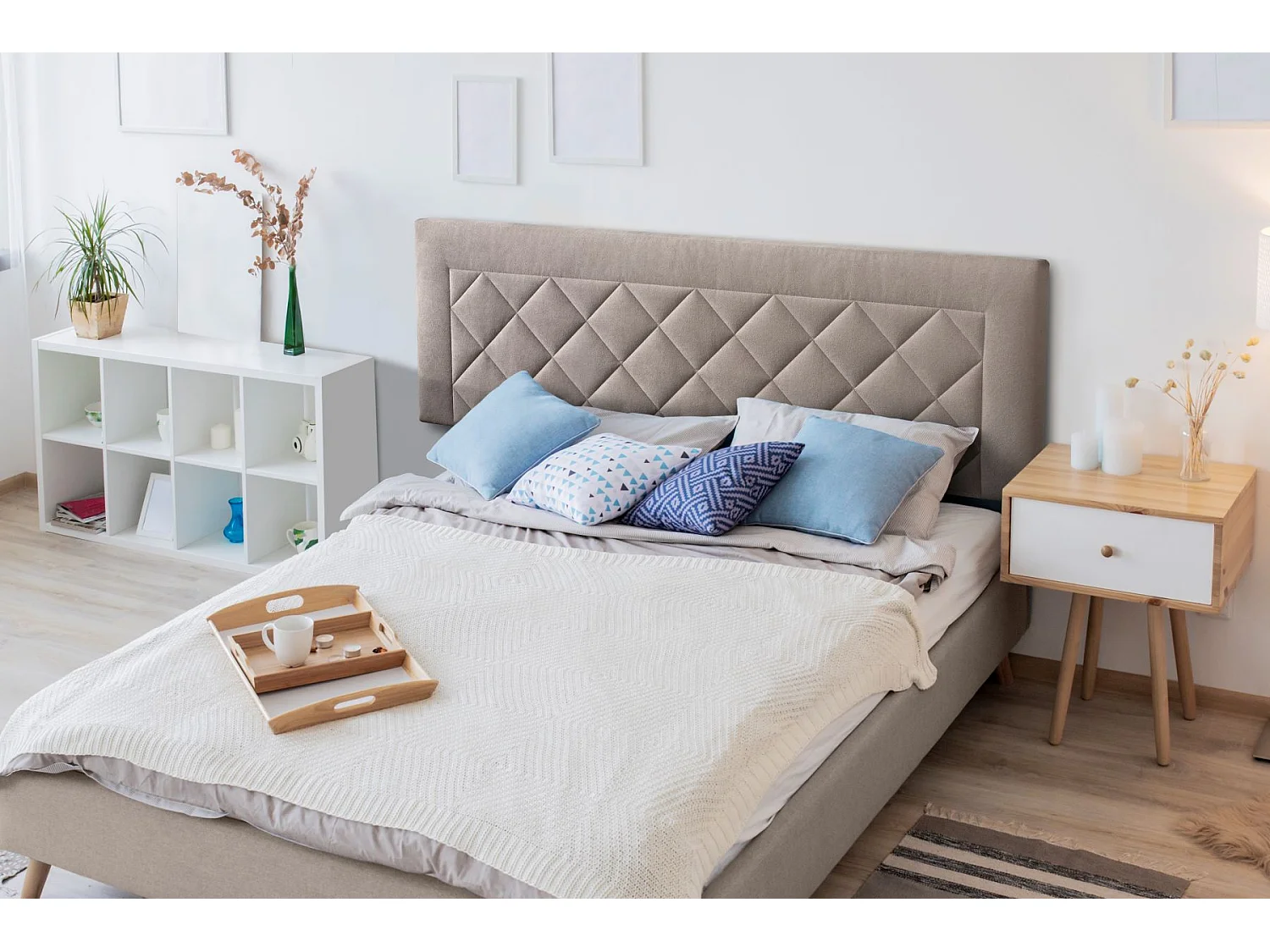 Cabecero de Cama 150 - 160x50x7 DOMUS Tapizado Microfibra AquaClean Color Beige