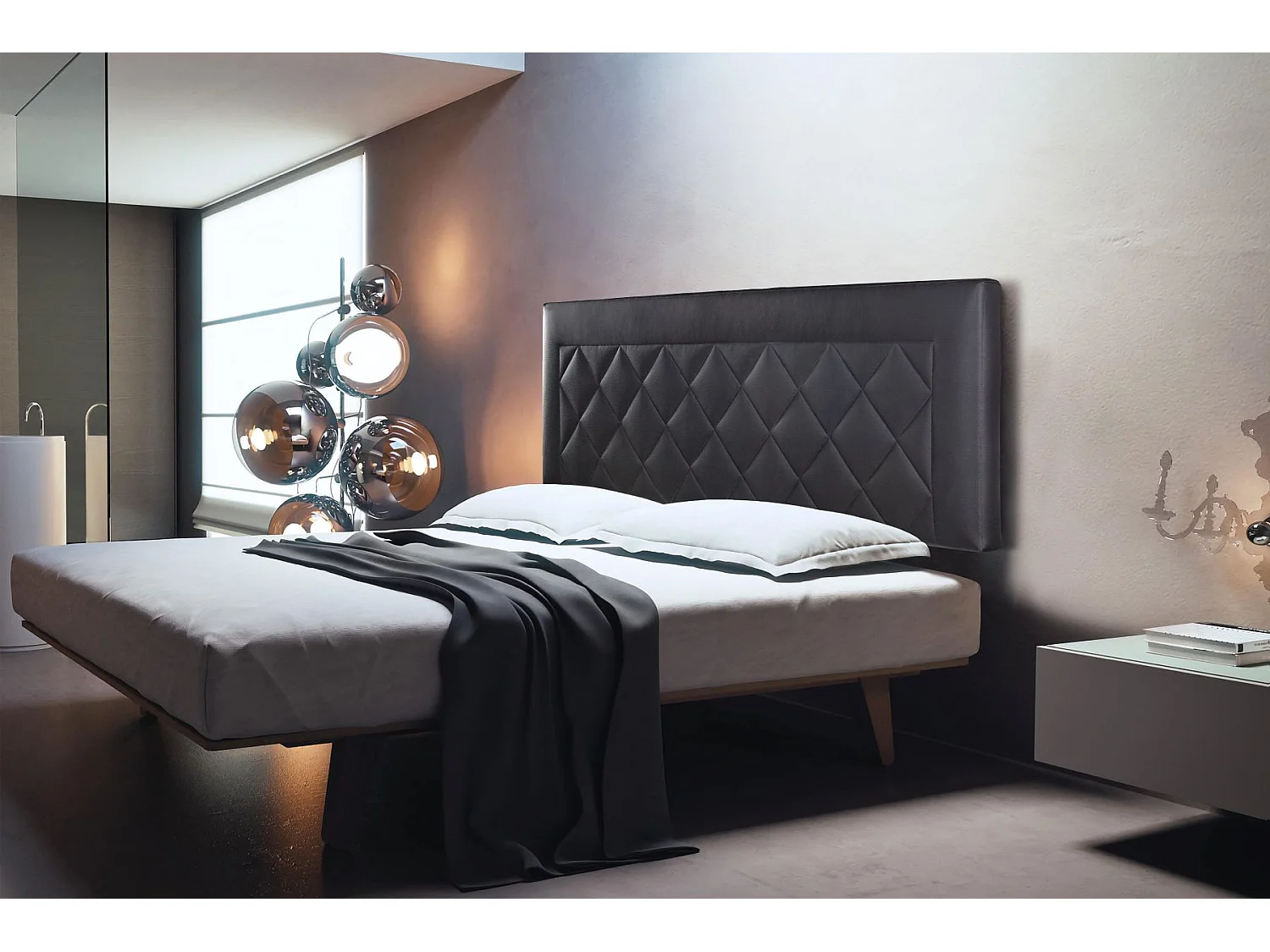 Cabecero de Cama 160 - 160x50x7 DOMUS Tapizado Polipiel Color Negro