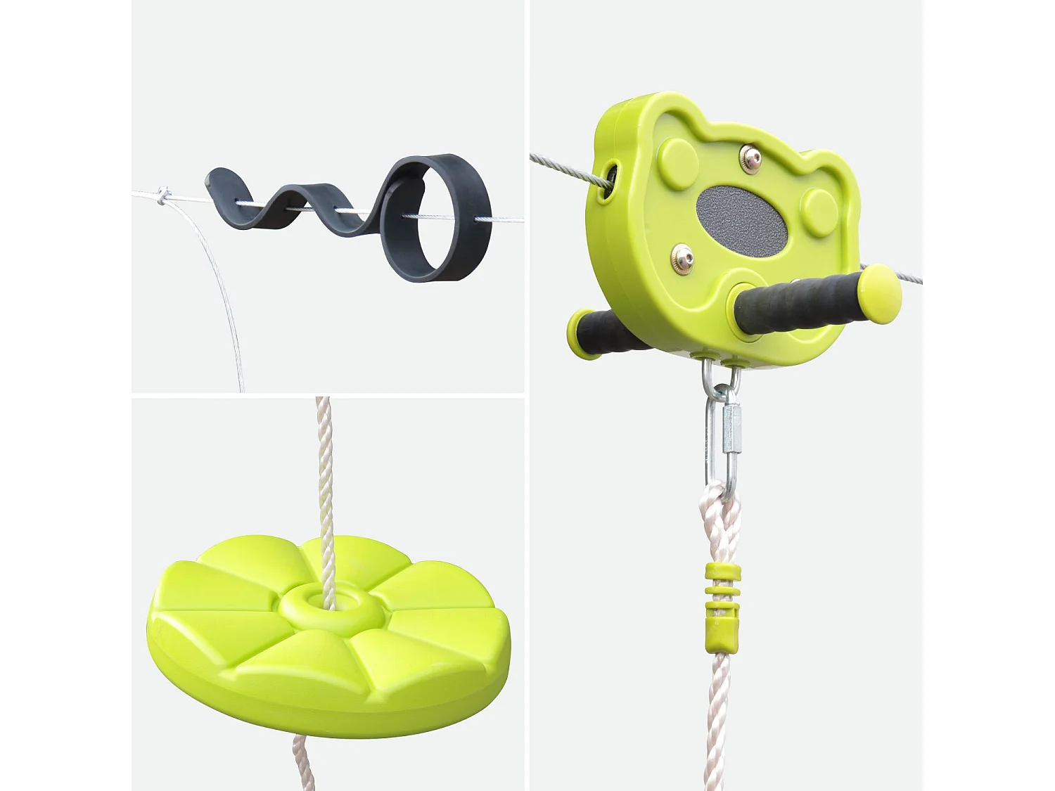 Tirolina para niños con columpio de 30m verde