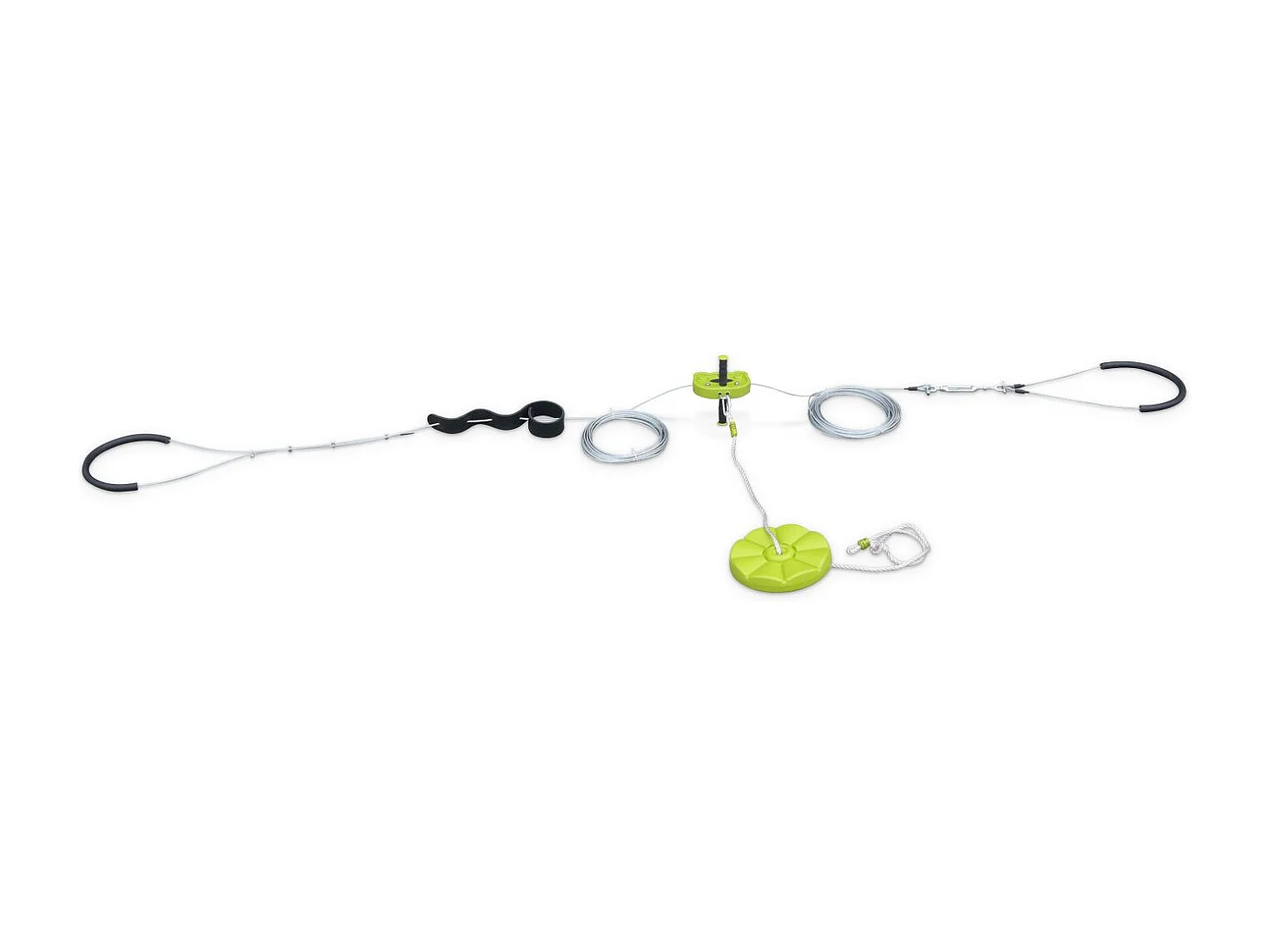 Tirolina para niños con columpio de 30m verde