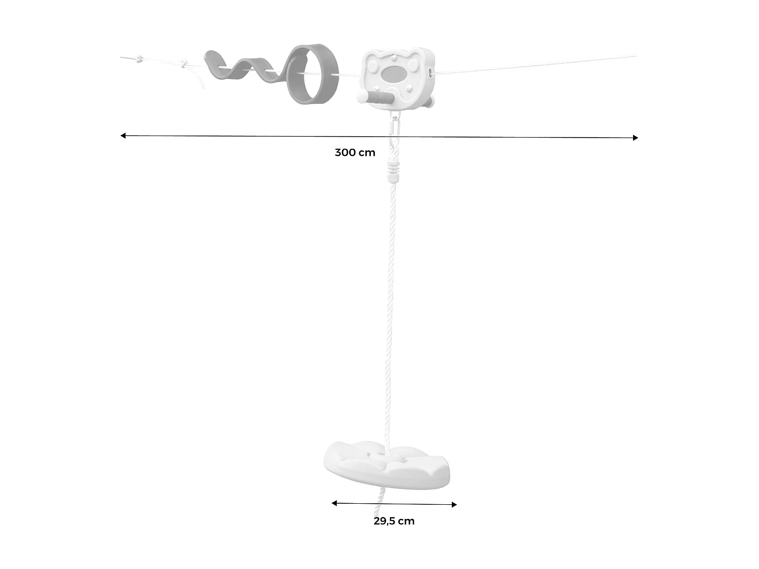 Tirolina para niños con columpio de 30m verde