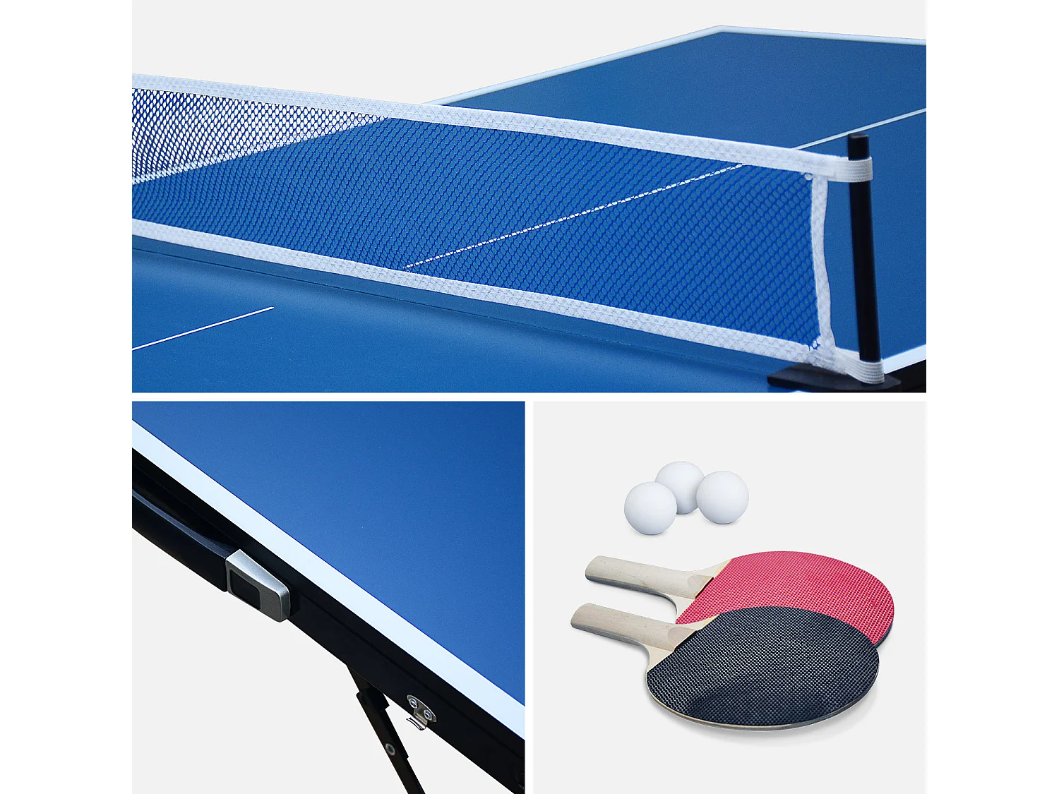 Mini table de ping pong 150x75cm - table pliable INDOOR bleue. avec 2 raquettes et 3 balles. valise de jeu pour utilisation intérieure. sport tennis de table