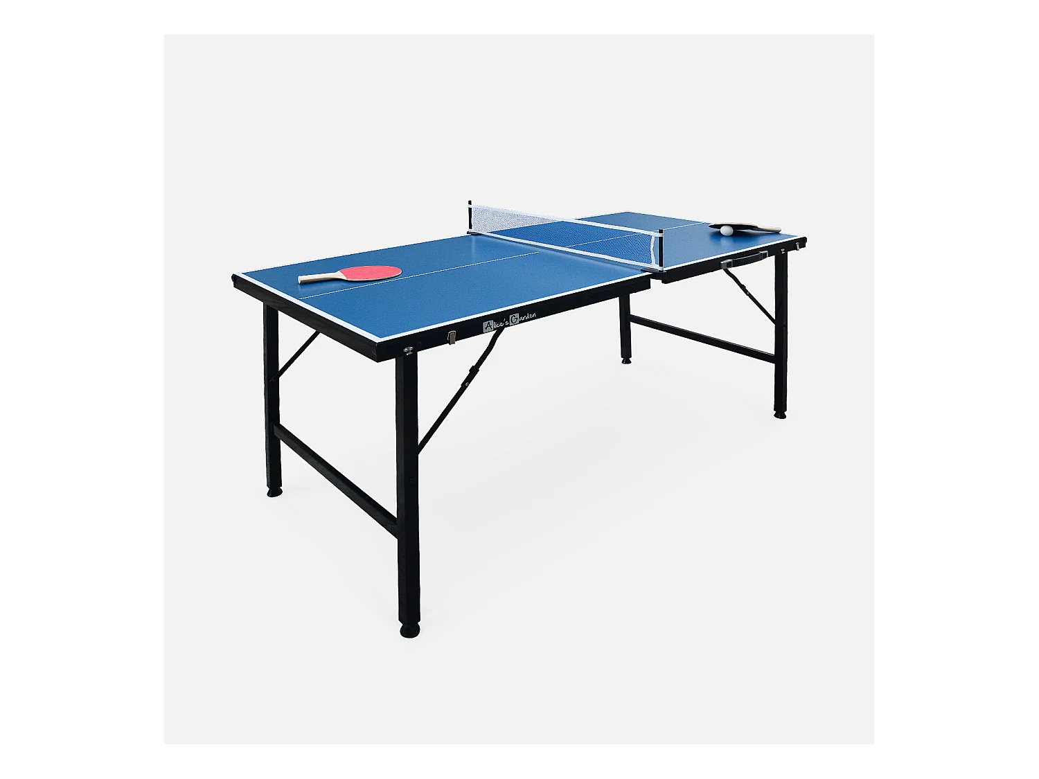 Mini table de ping pong 150x75cm - table pliable INDOOR bleue. avec 2 raquettes et 3 balles. valise de jeu pour utilisation intérieure. sport tennis de table