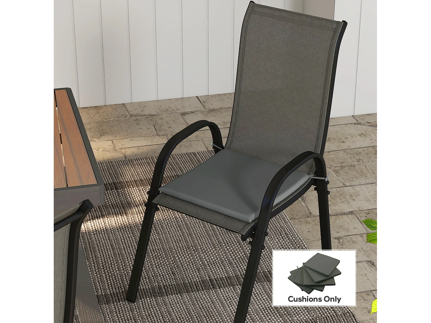 Lot de 6 coussins de chaises de jardin polyester gris foncé