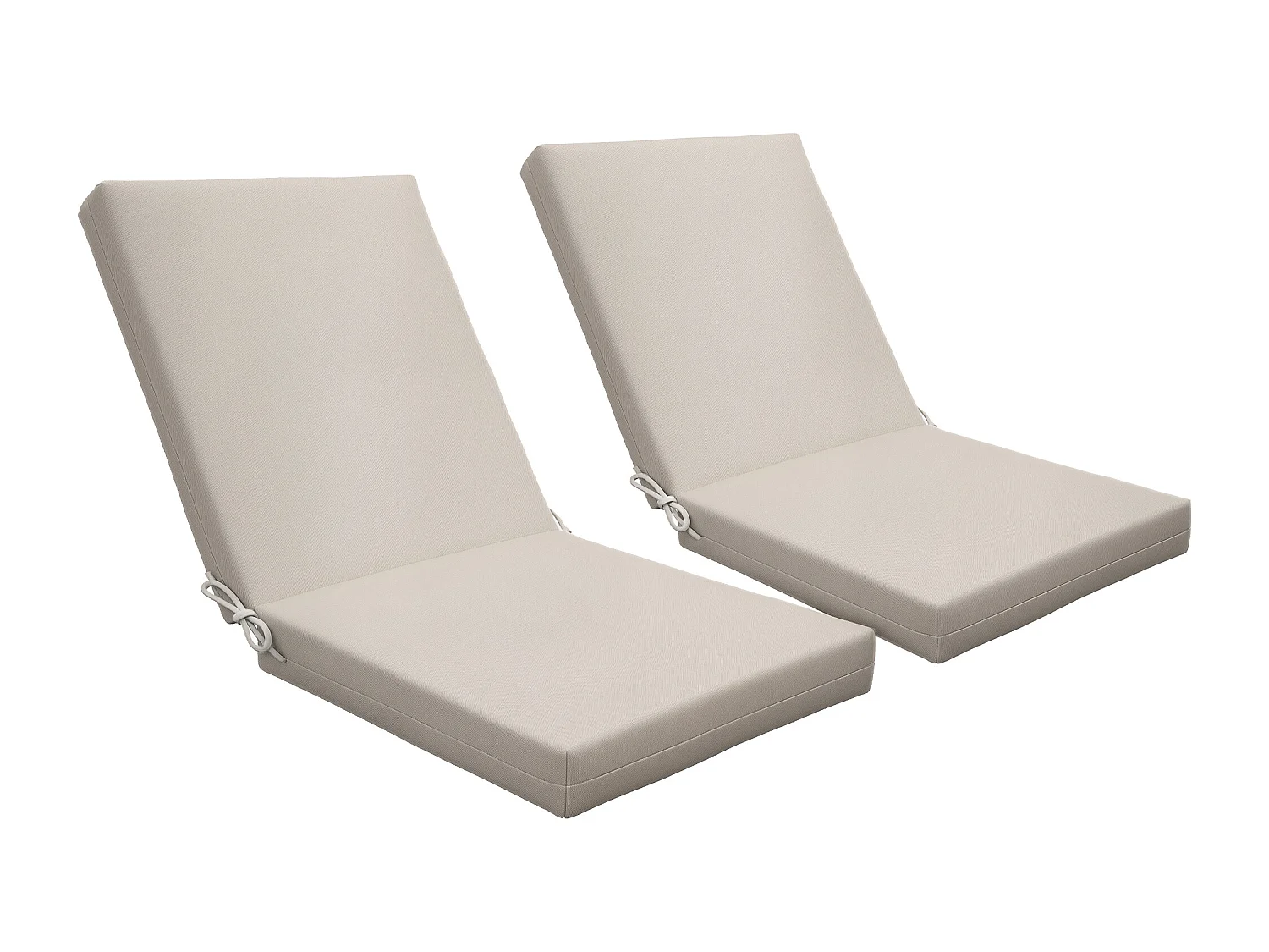 Lot de 2 coussins galettes de chaise de jardin - dim. 112L x 51l x ép. 8 cm - cordons attache - polyester déperlant beige