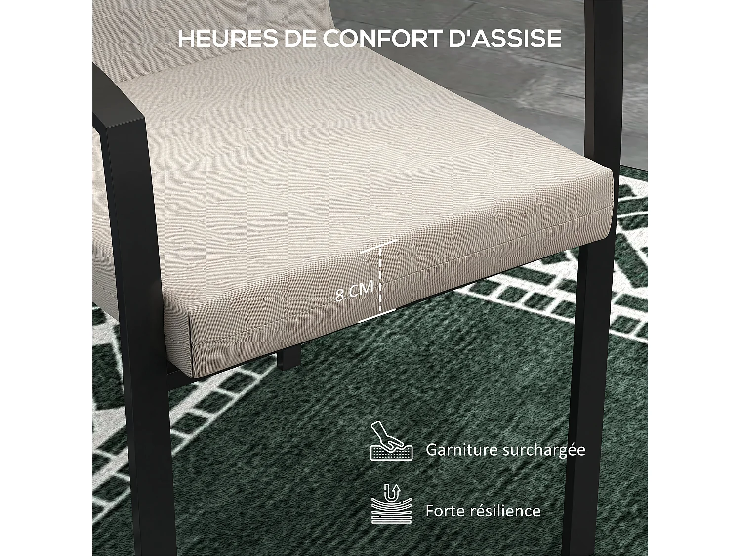 Lot de 2 coussins galettes de chaise de jardin - dim. 112L x 51l x ép. 8 cm - cordons attache - polyester déperlant beige