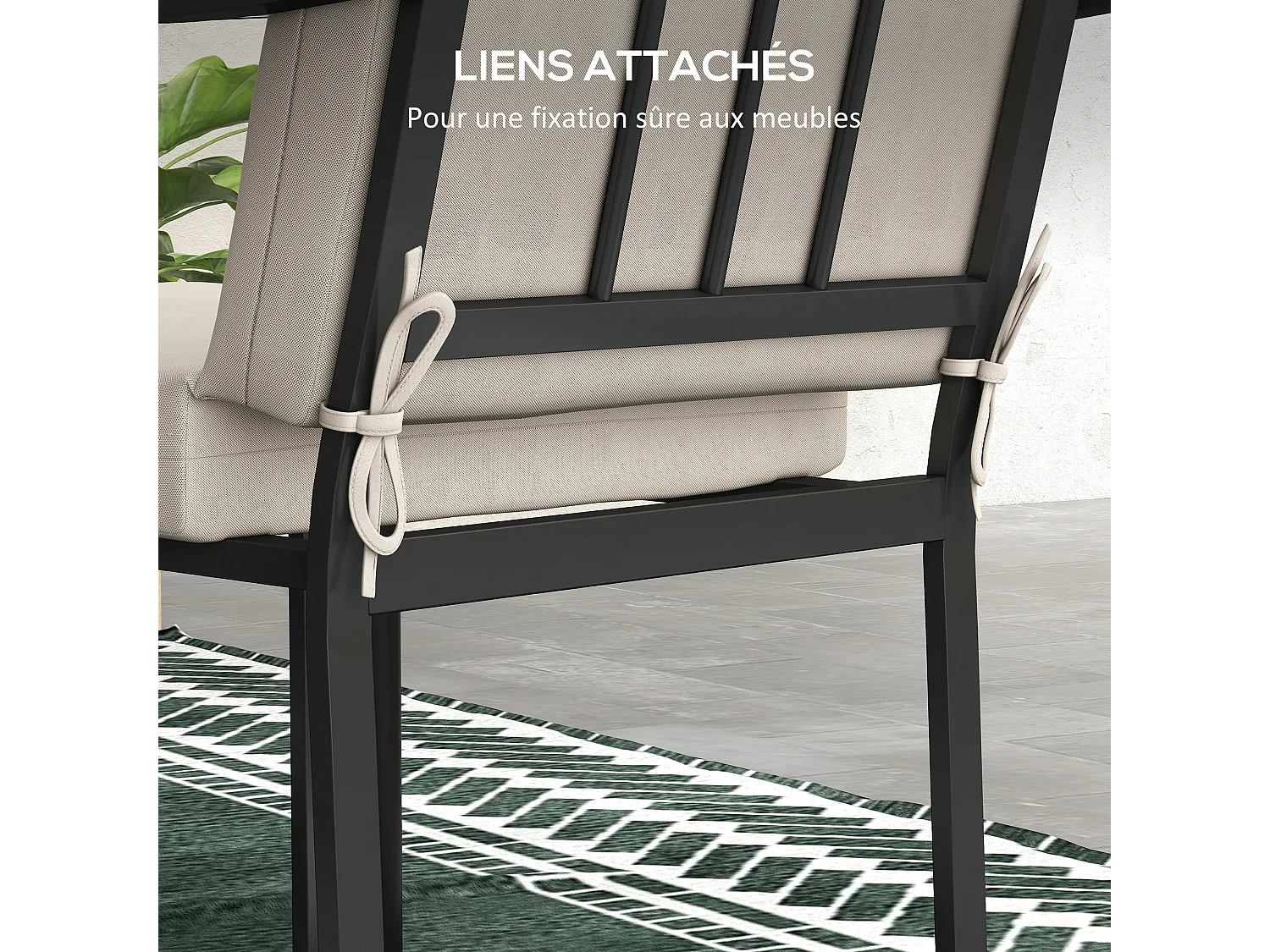 Lot de 2 coussins galettes de chaise de jardin - dim. 112L x 51l x ép. 8 cm - cordons attache - polyester déperlant beige