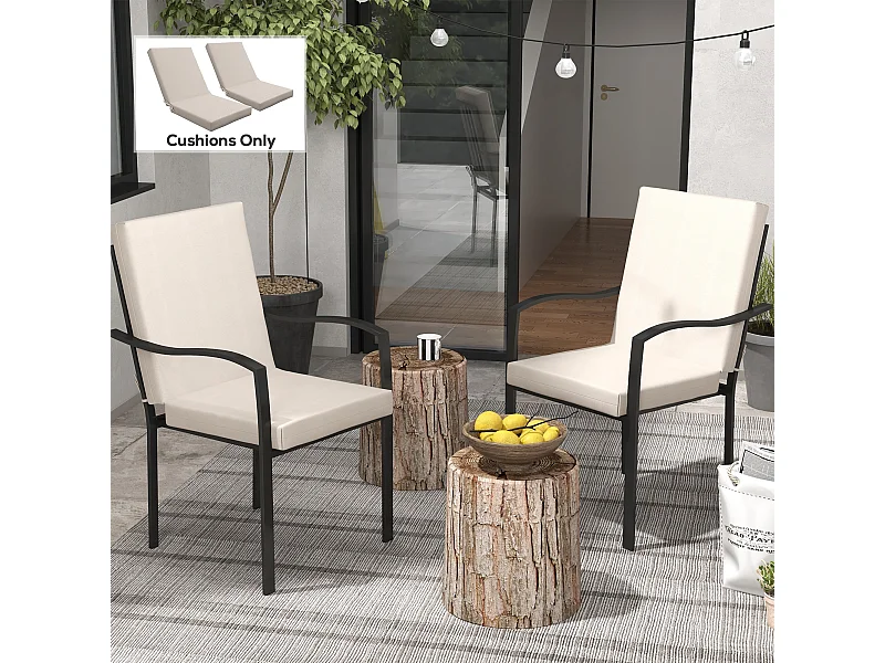 Lot de 2 coussins galettes de chaise de jardin - dim. 112L x 51l x ép. 8 cm - cordons attache - polyester déperlant beige