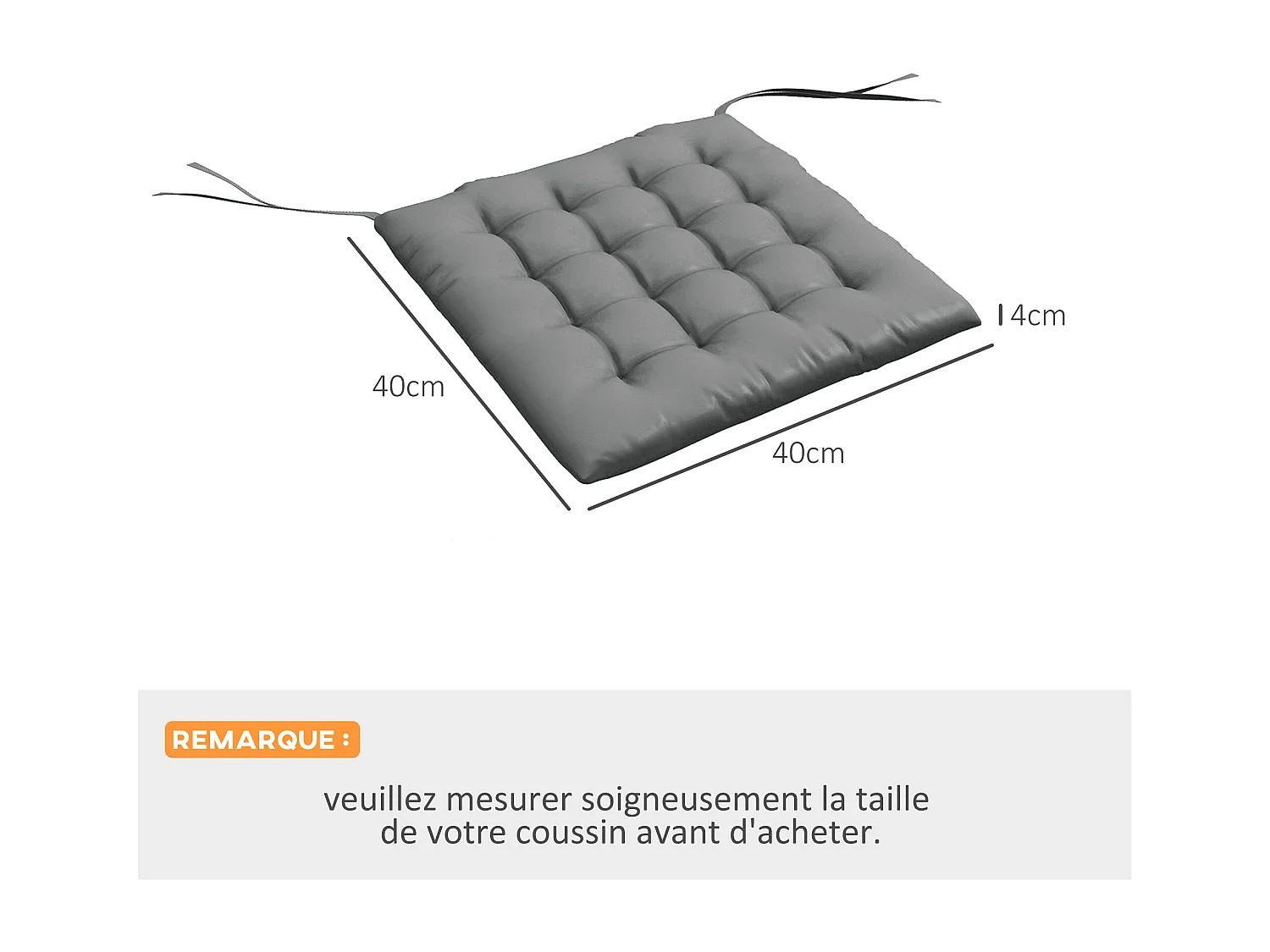 Lot de 6 coussins de chaises de jardin avec attaches gris