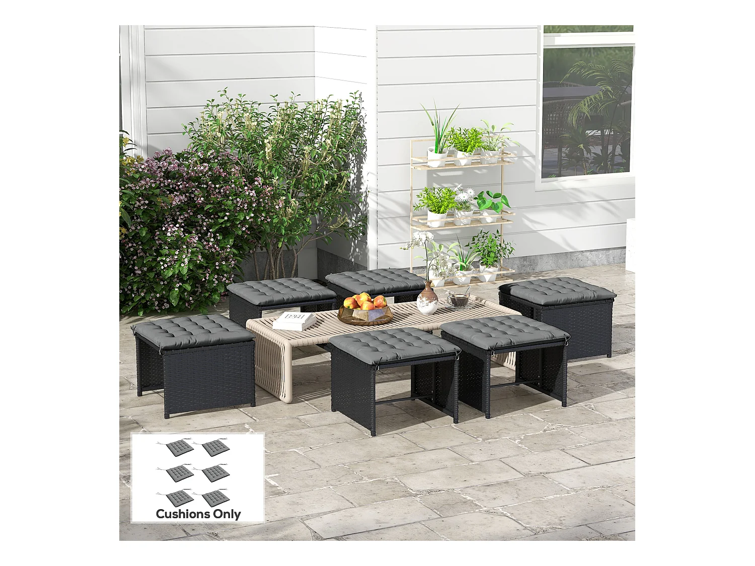Lot de 6 coussins de chaises de jardin avec attaches gris