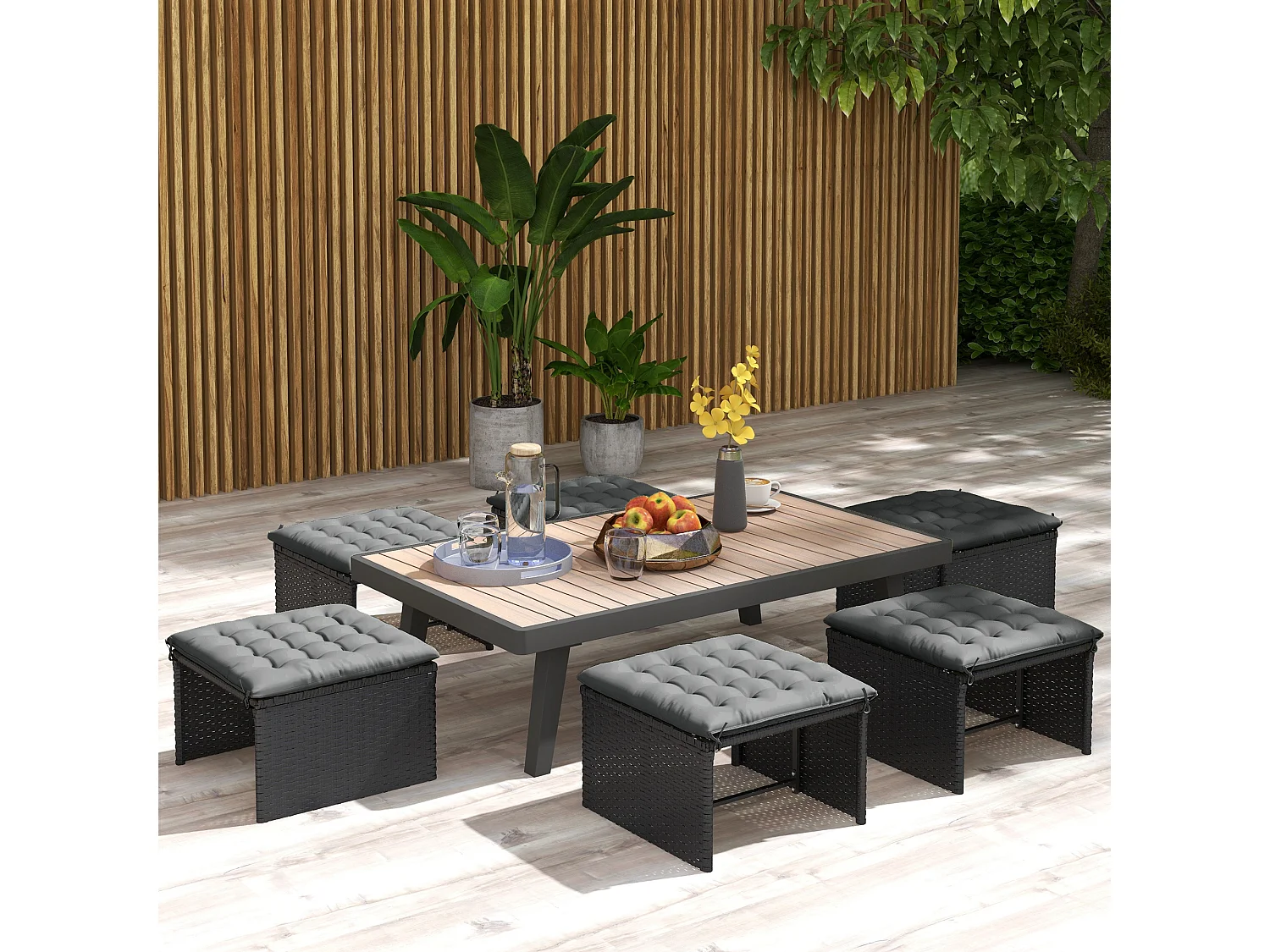 Lot de 6 coussins de chaises de jardin avec attaches gris