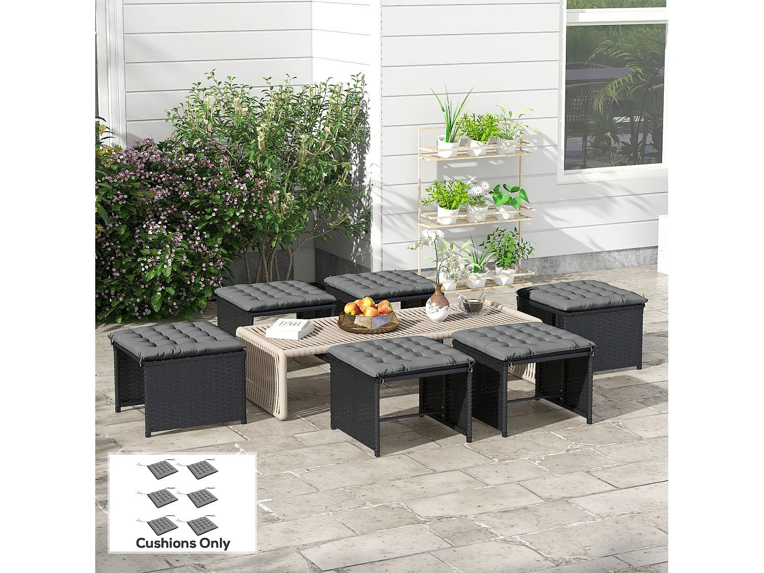 Lot de 6 coussins de chaises de jardin avec attaches gris
