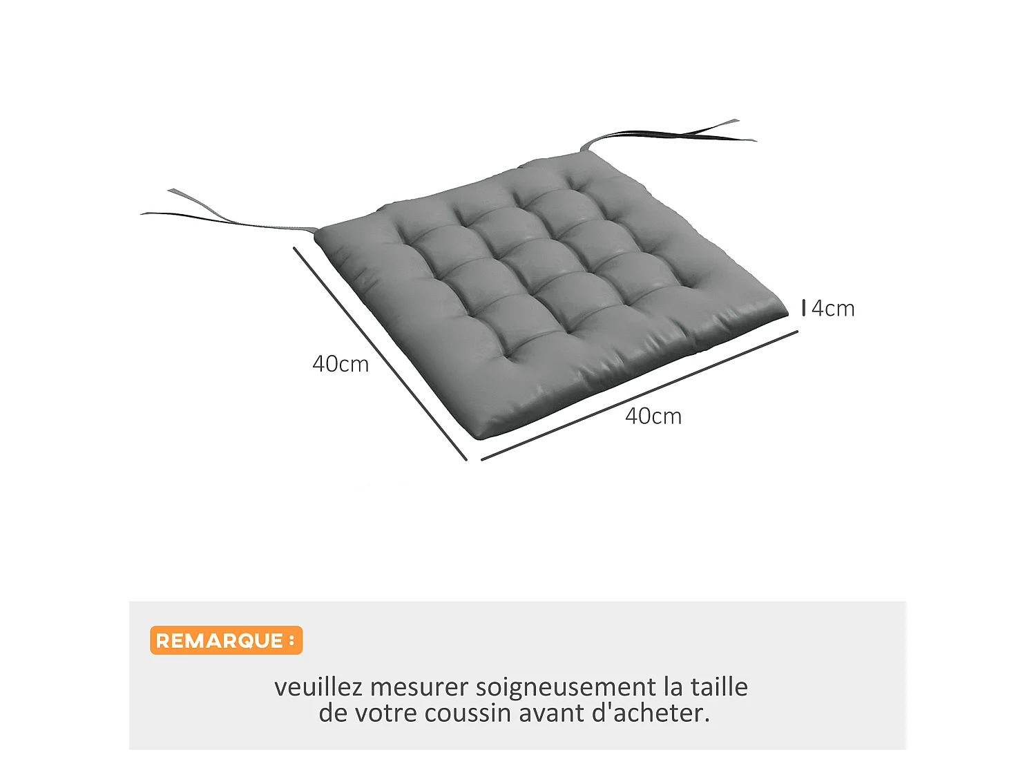 Lot de 6 coussins de chaises de jardin avec attaches gris
